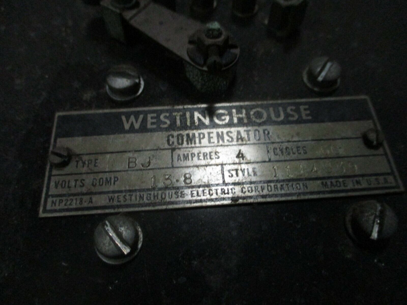 Westinghouse Type BJ Compensator 1114839 4A 13.8V Comp. 60Hz Used