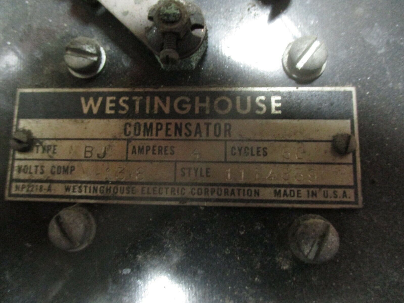 Westinghouse Type BJ Compensator 1114839 4A 13.8V Comp. 60Hz Used