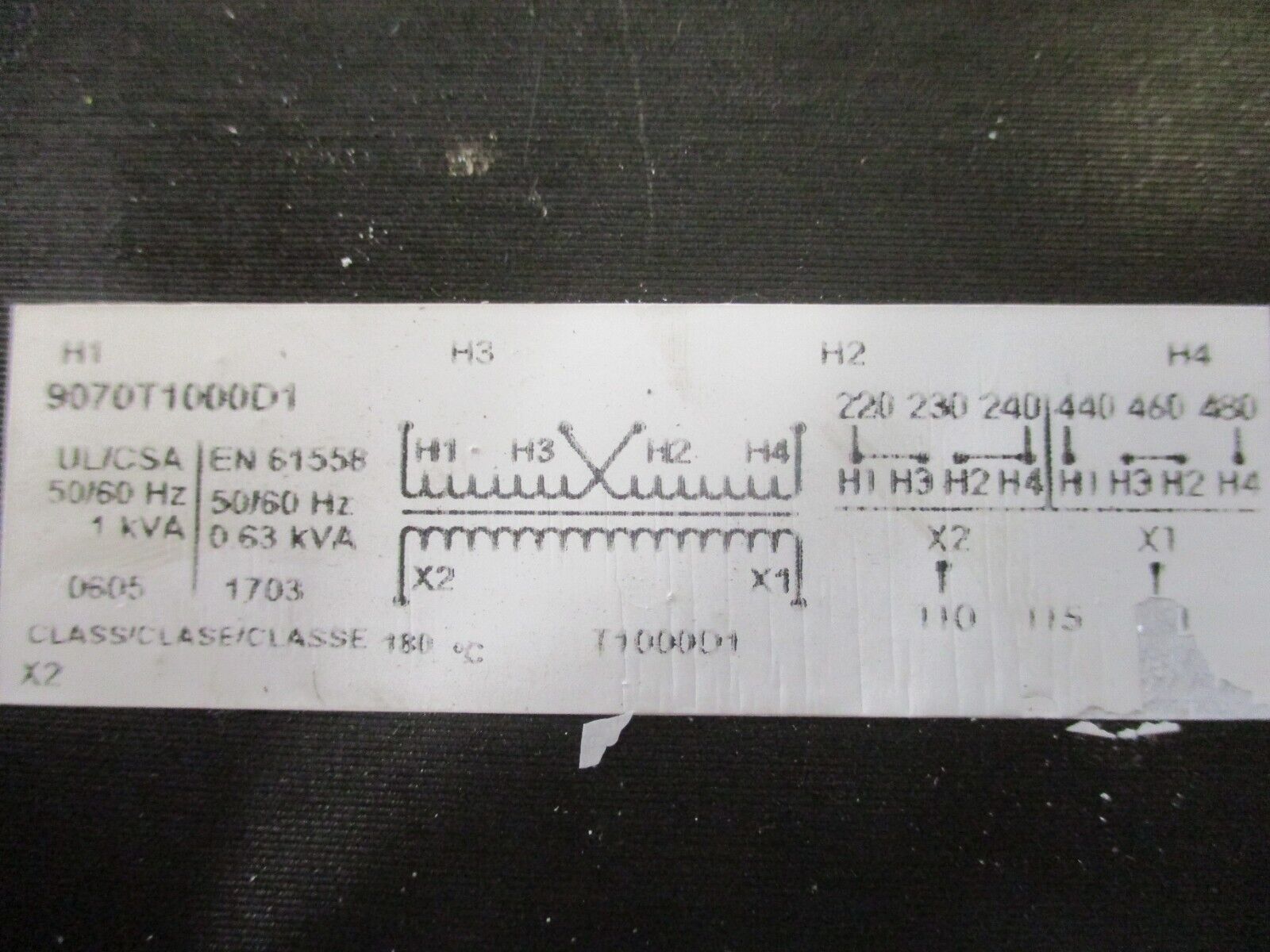 Square D Transformer 9070T1000D1 1KVA Pri:240/480, Sec: 120V .Used.