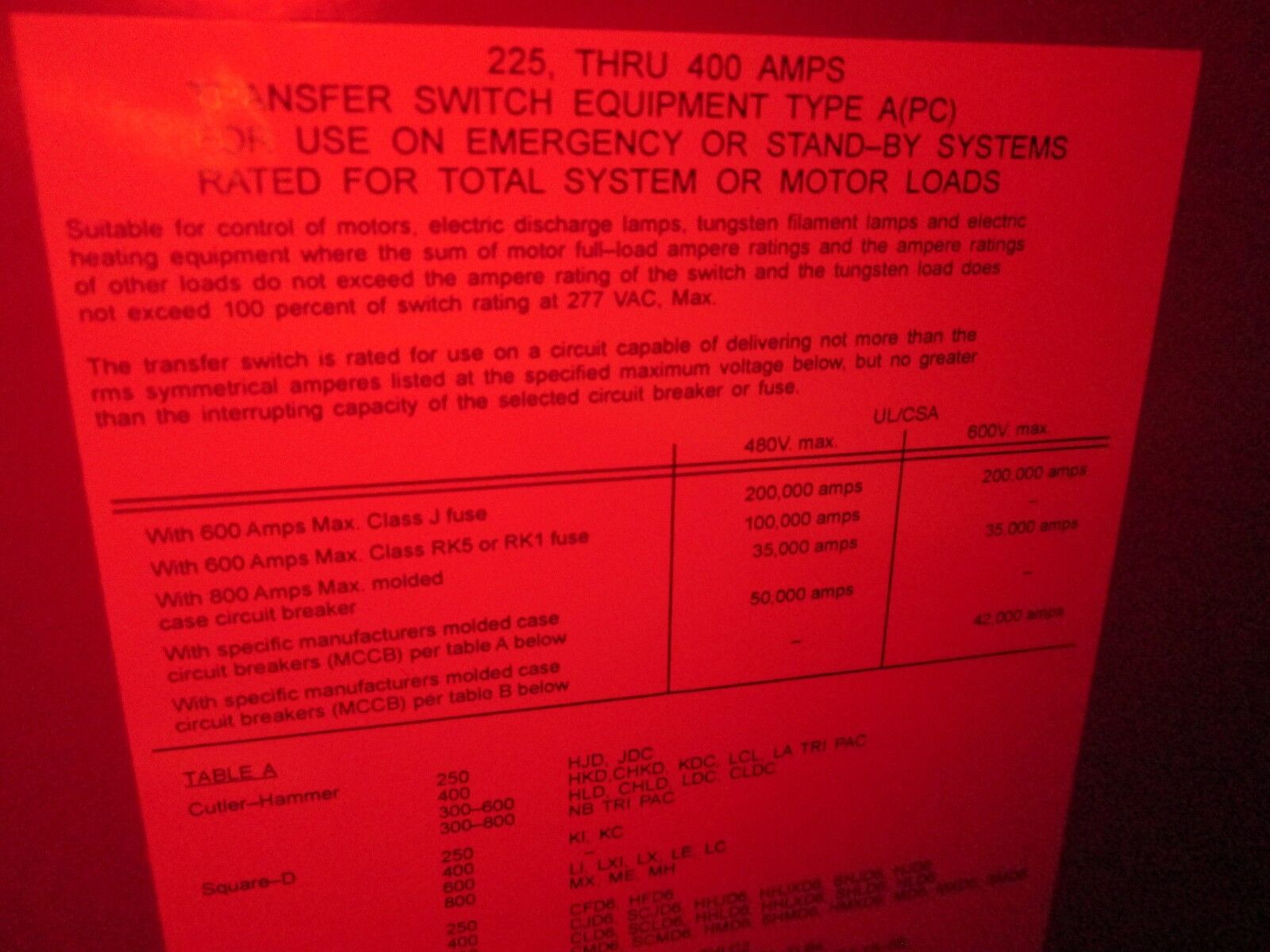 GE Zenith Controls Transfer Switch ZTG4K26FC-7 260A 277/480V 3Ph Nema 1