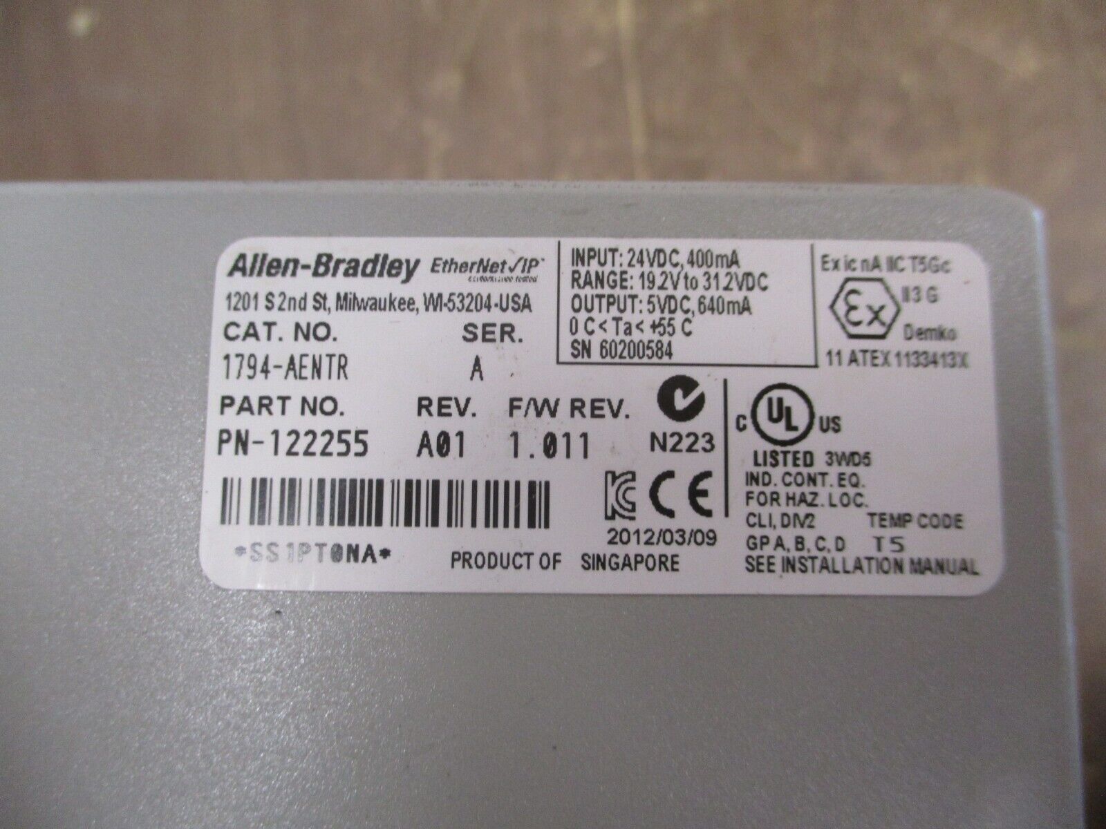 Allen-Bradley Flex I/O EtherNET/IP Redundant Media Adapter Module 1794-AENTR