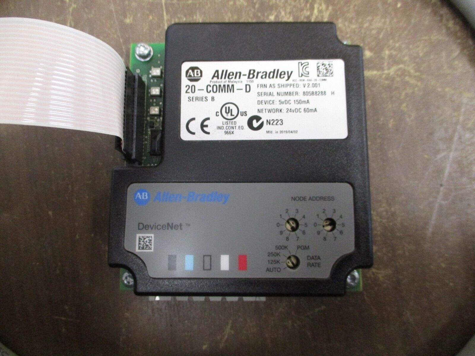 Allen-Bradley DeviceNet Comm. Adapter 20-COMM-D Ser. B FRN: V2.001 w/ Cable Used