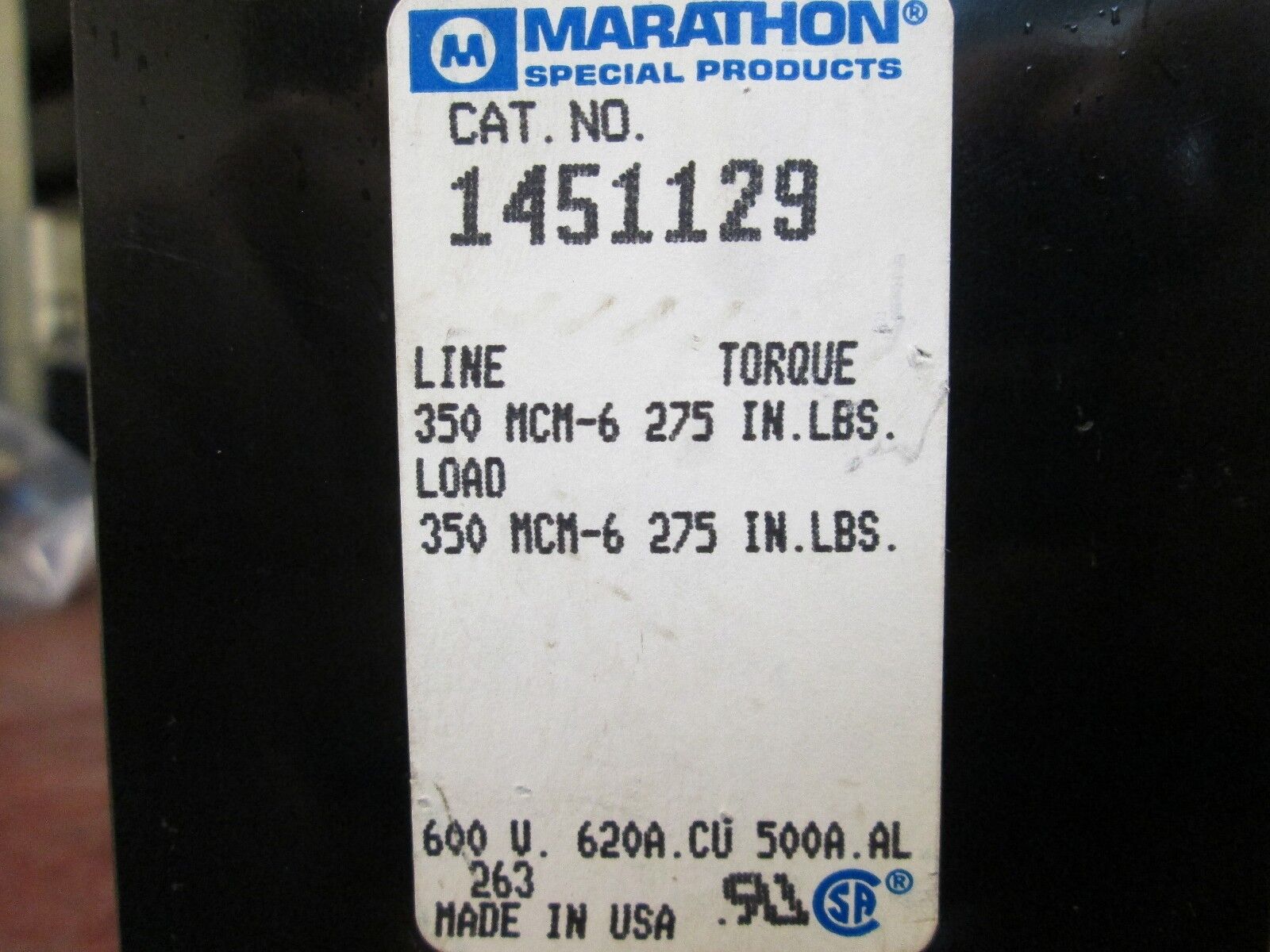 Marathon Terminal Block 1451129 Line: (2) 350MCM Load: (2) 350 MCM 2P Used