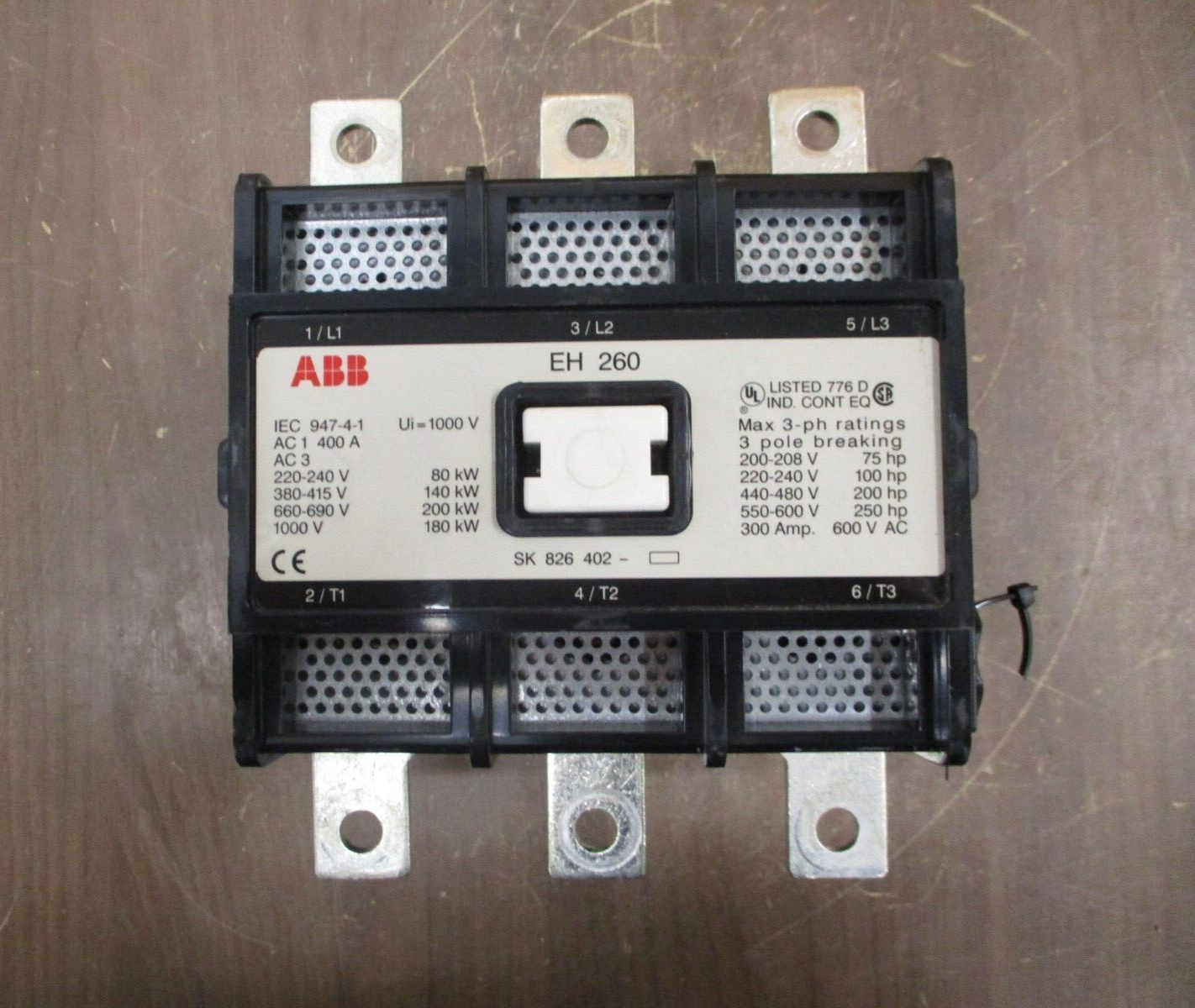 ABB Contactor EH 260 24VDC Coil 300A 600V 3P Used