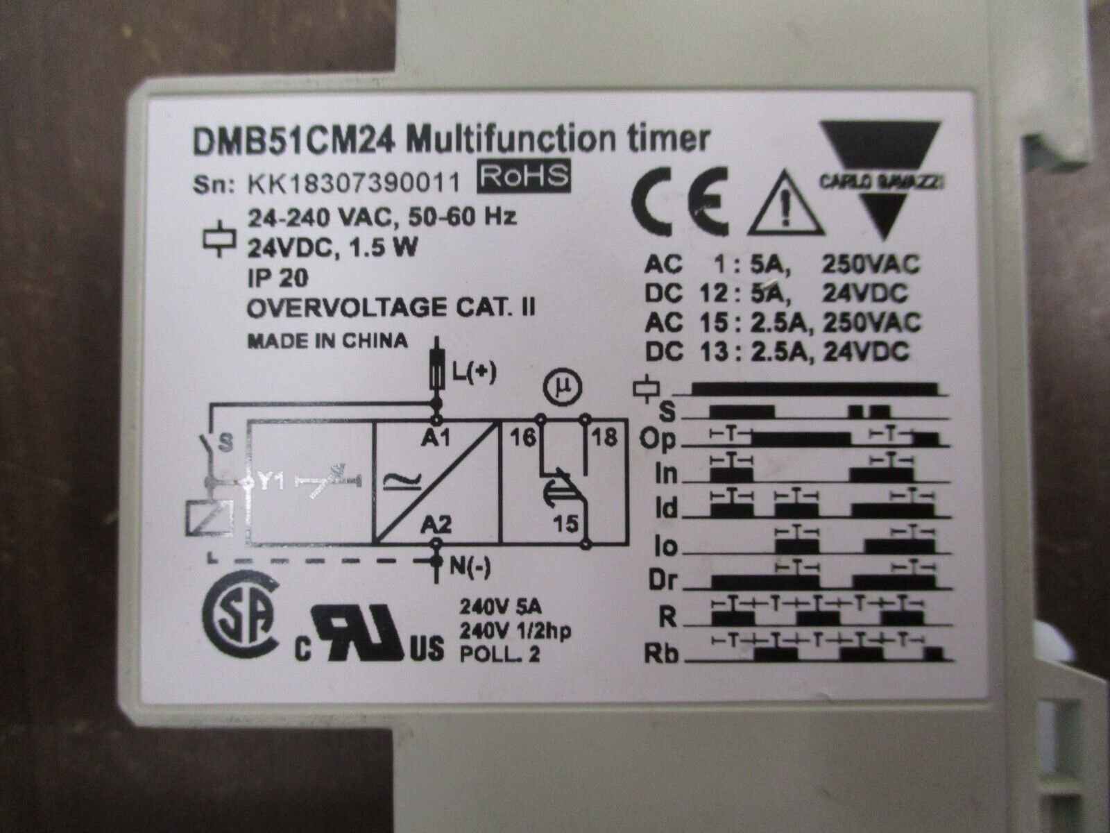 Carlo Gavazzi DMB51 Multifunction Timer DMB51CM24 24-120VAC 24VDC Used