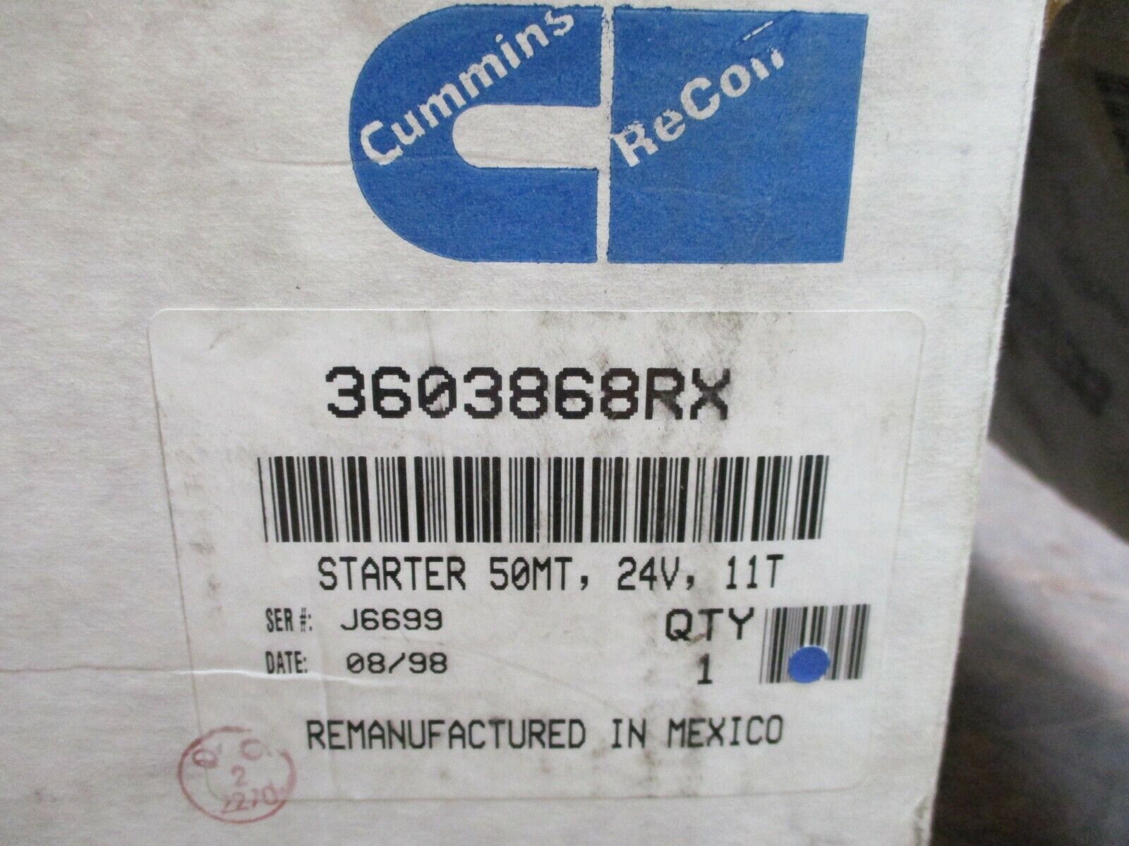 Cummins Starter 3603868RX 50MT 24V 11T Refurbished