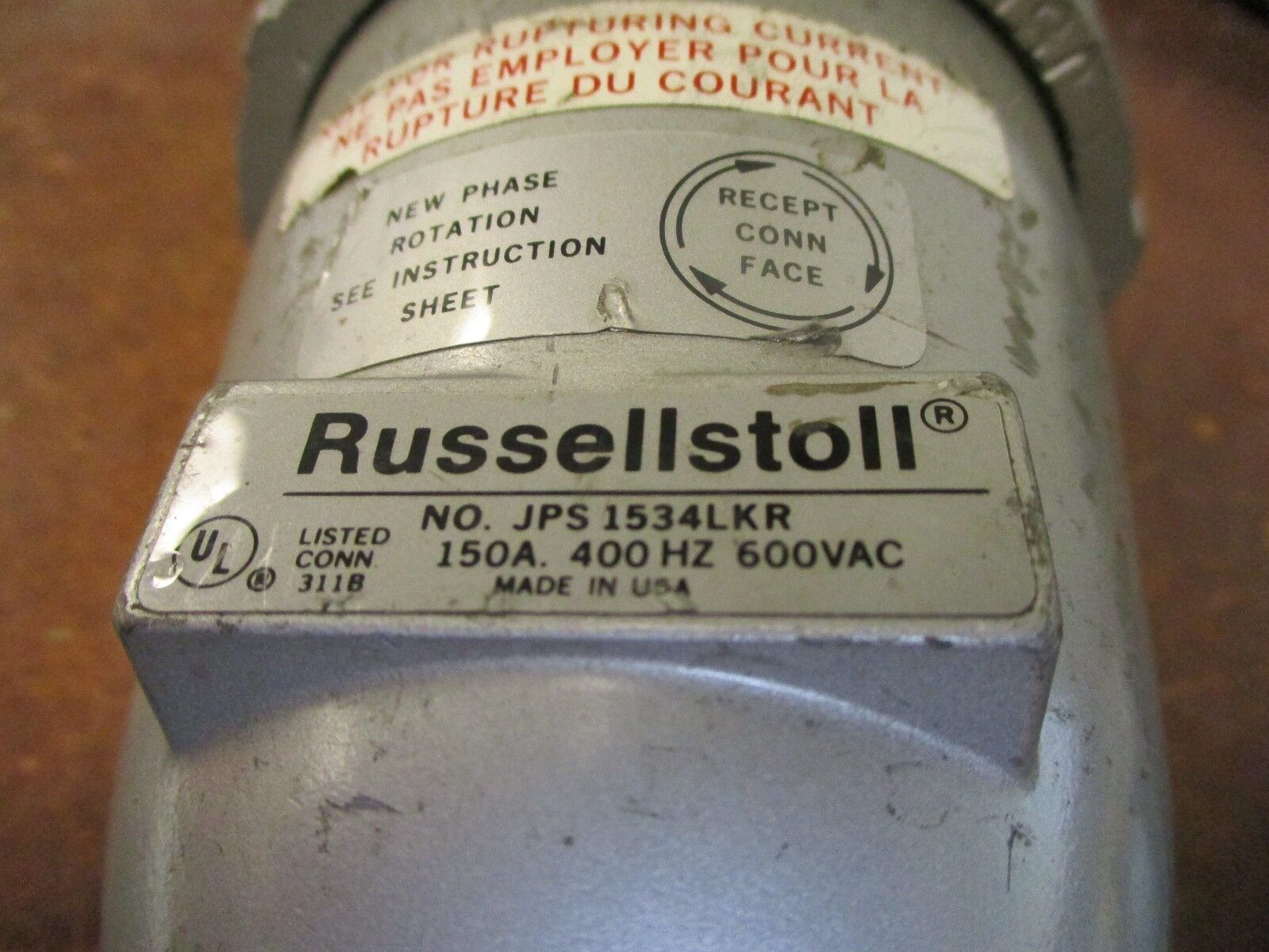 Russellstoll Connector JPS1534LKR 150A 600 VAC Open End Used