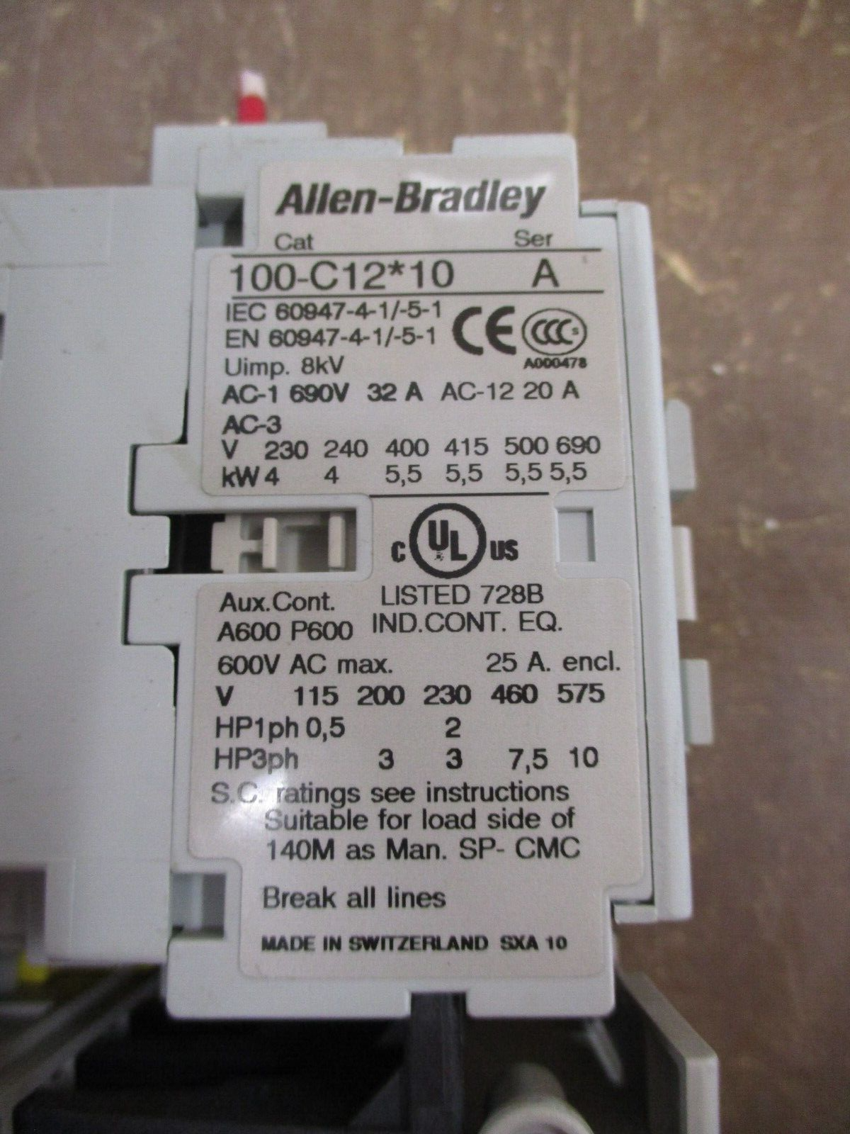 Allen-Bradley Starter 100-C12*10 / 193-EEDB 120V Coil Trip: 3.2-16 600V Used