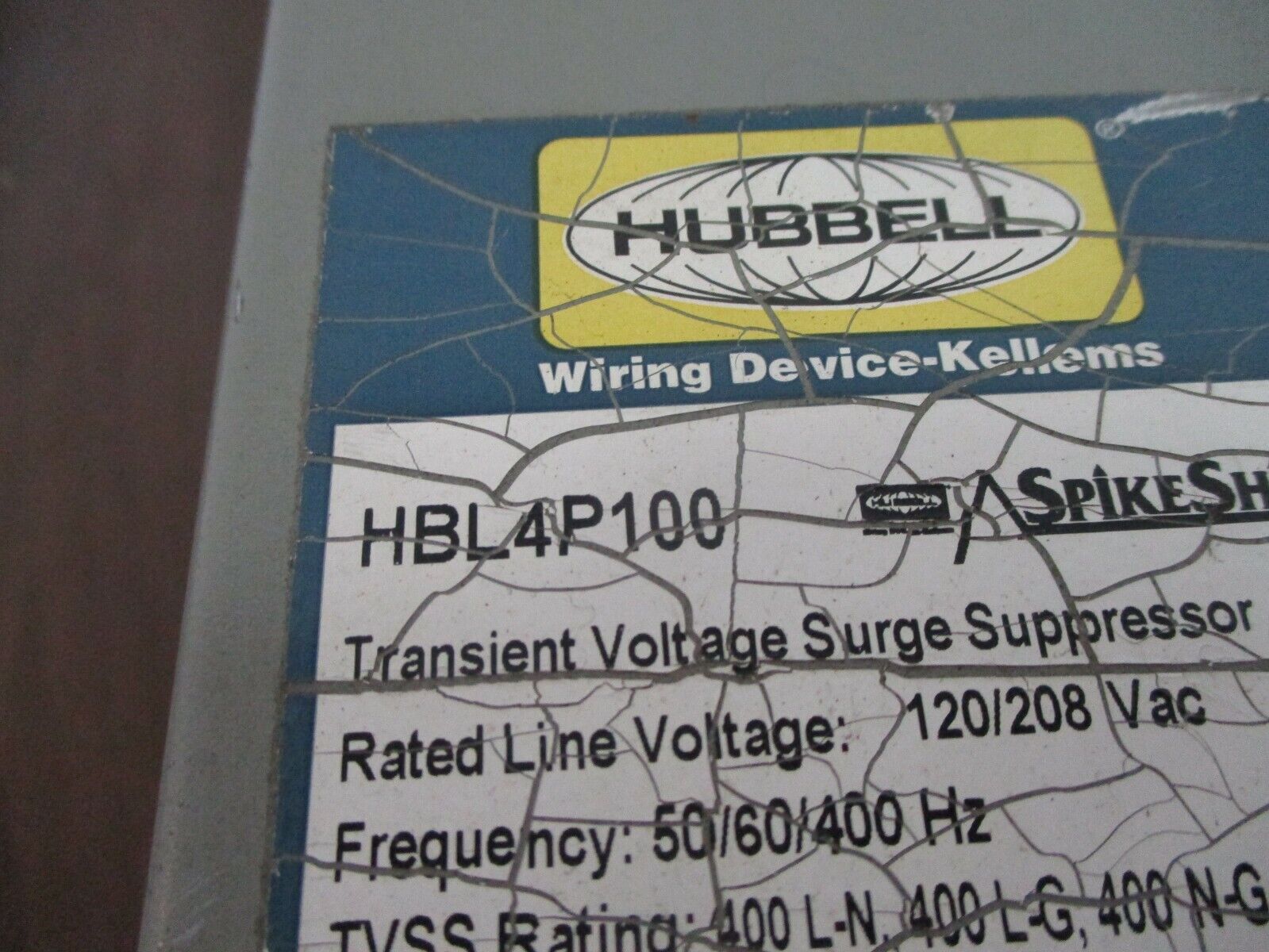 Hubbell SpikeShield Surge Suppressor HBL4P100 120/208V 50/60/400Hz Used