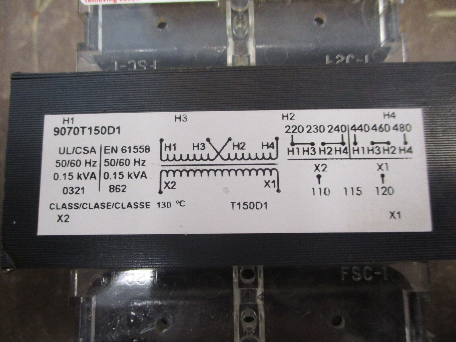 Square D Control Transformer 9070T150D1 0.15kVA Pri: 240/480V Sec: 120V 50/60Hz