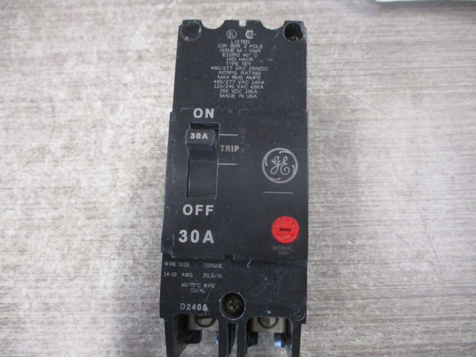 GE Bolt-On Circuit Breaker TEY230 30A 480/277V 2P Used