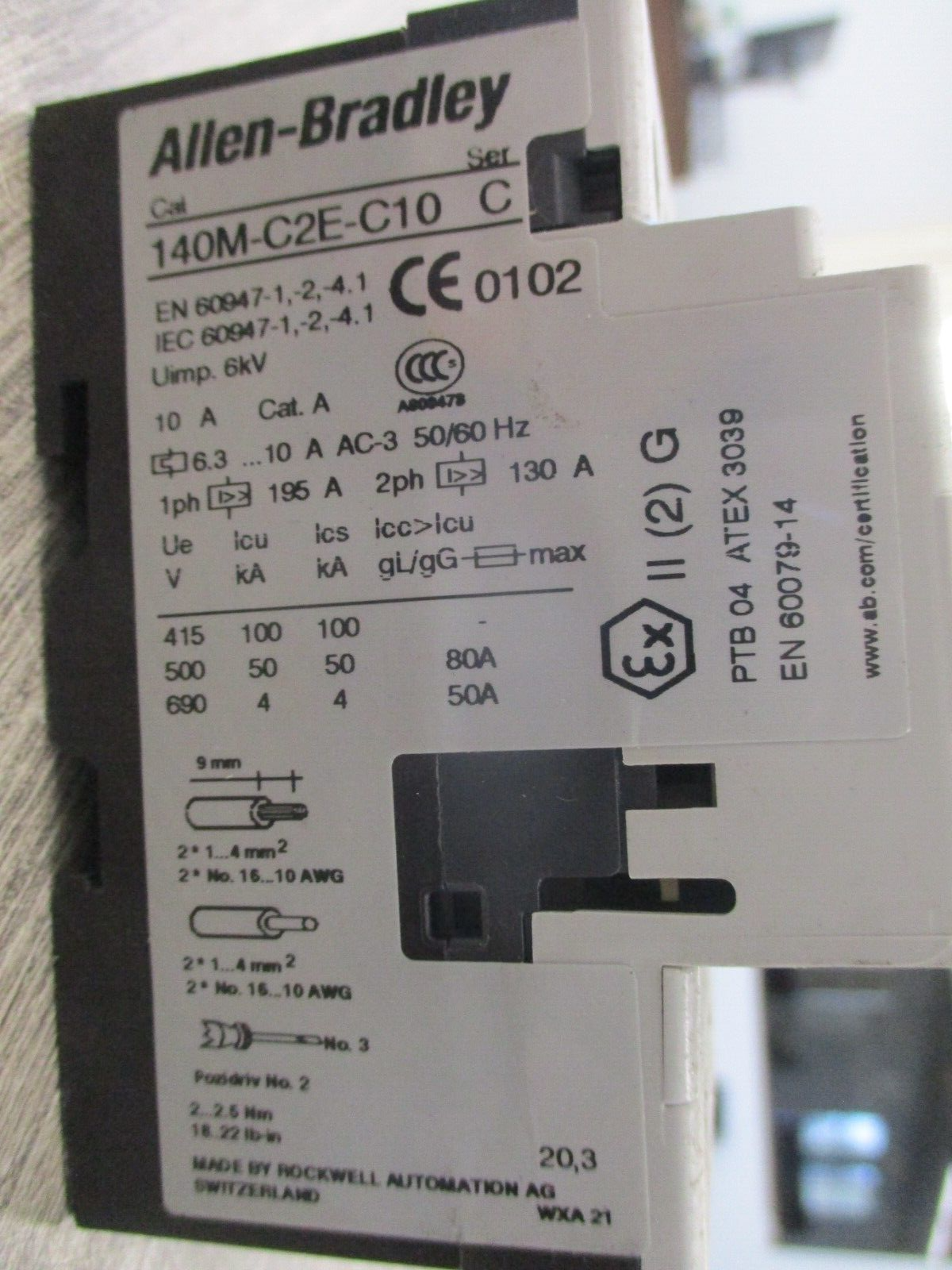 Allen-Bradley Manual Motor Protector 140M-C2E-C10 Trip: 6.3-10A *No Handle* Used