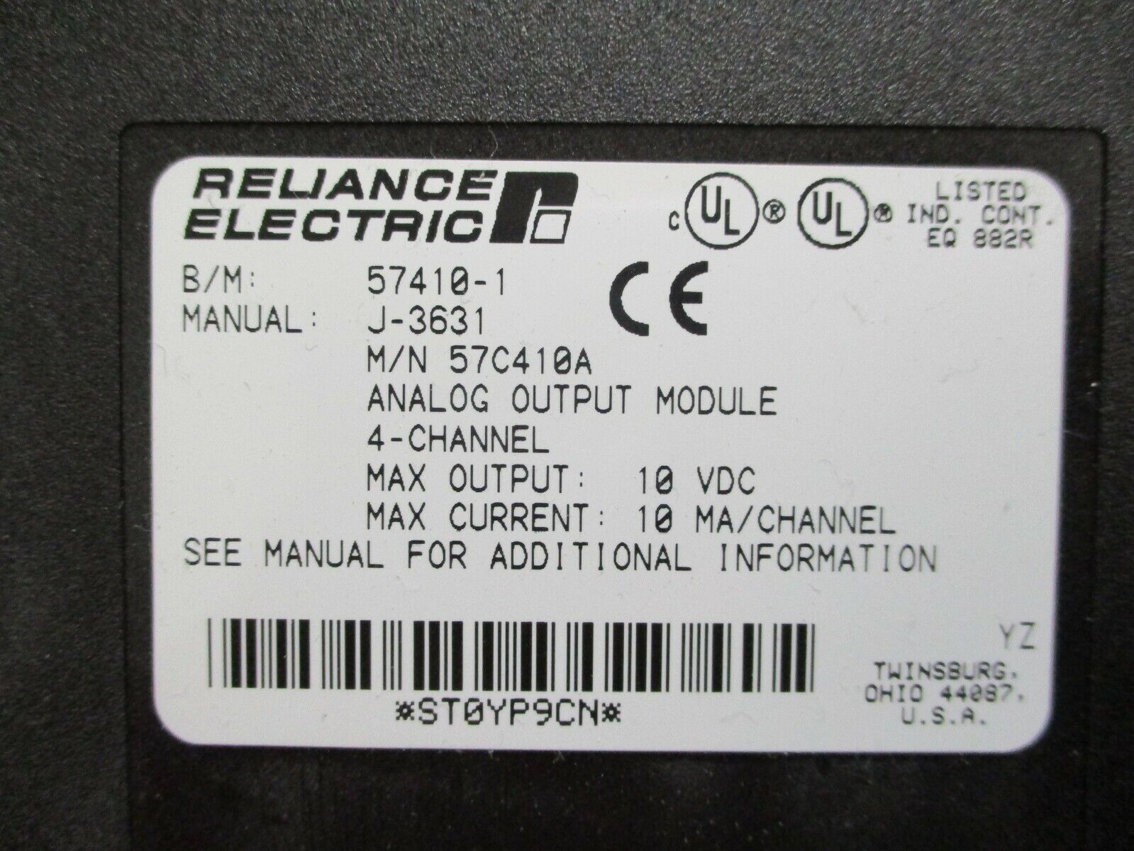 Reliance Electric Isolated Analog Output Module 57C410A B/M: 57410-1 Used