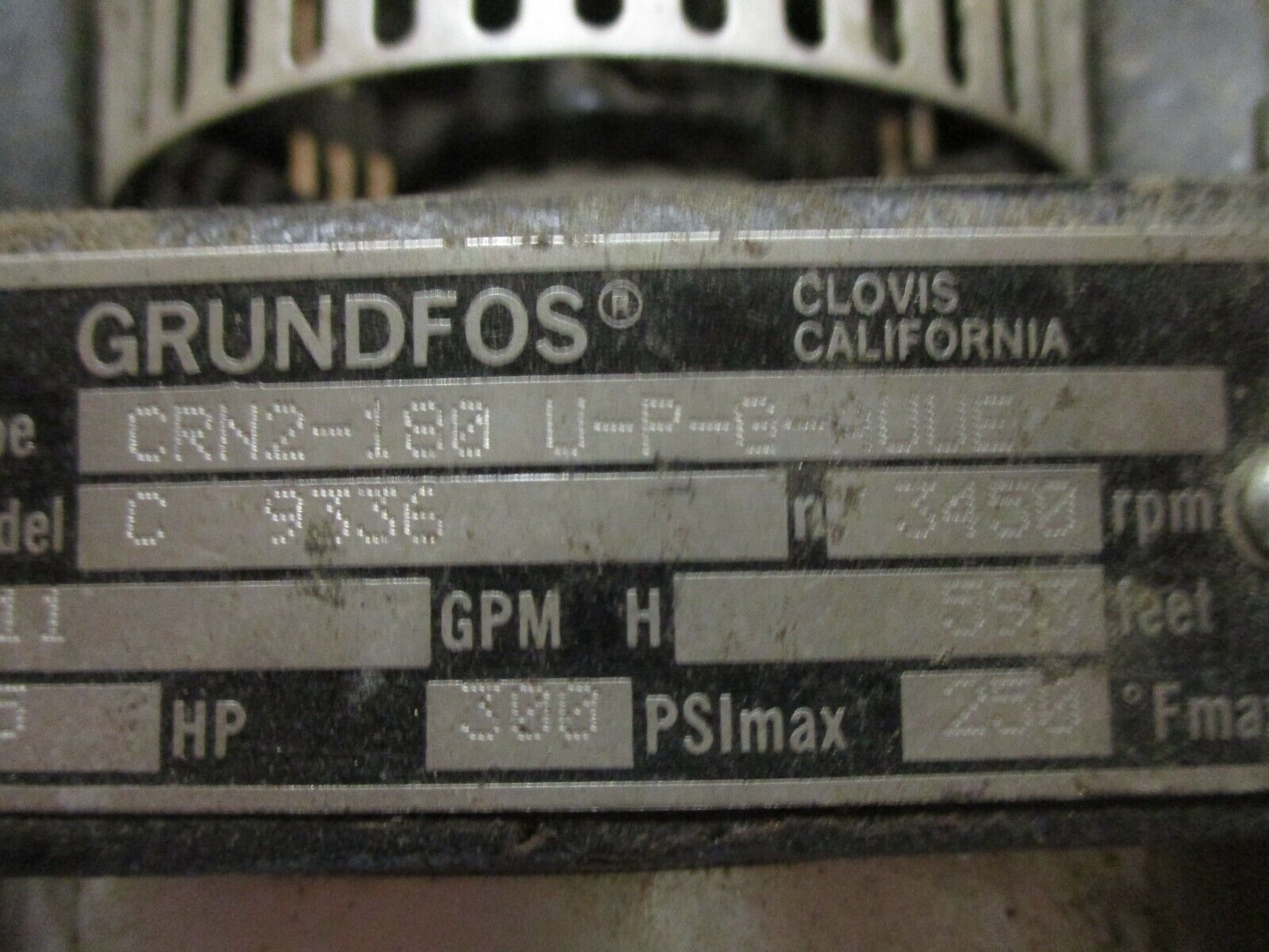 Grundfos C 9336 Pump CRN2-180 U-P-G-AUUE 5HP 3600RPM 11GPM 593ft Head 300PSI