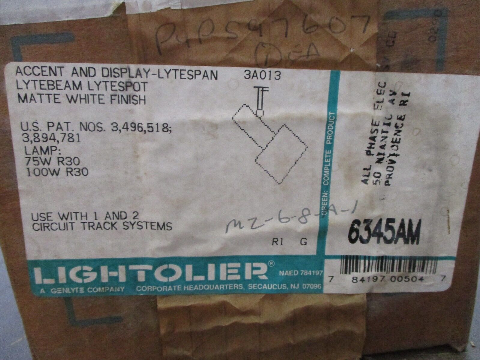 Lightolier Accent & Display Track Light 6345AM Lamp: 75W / 100W R30 New Surplus