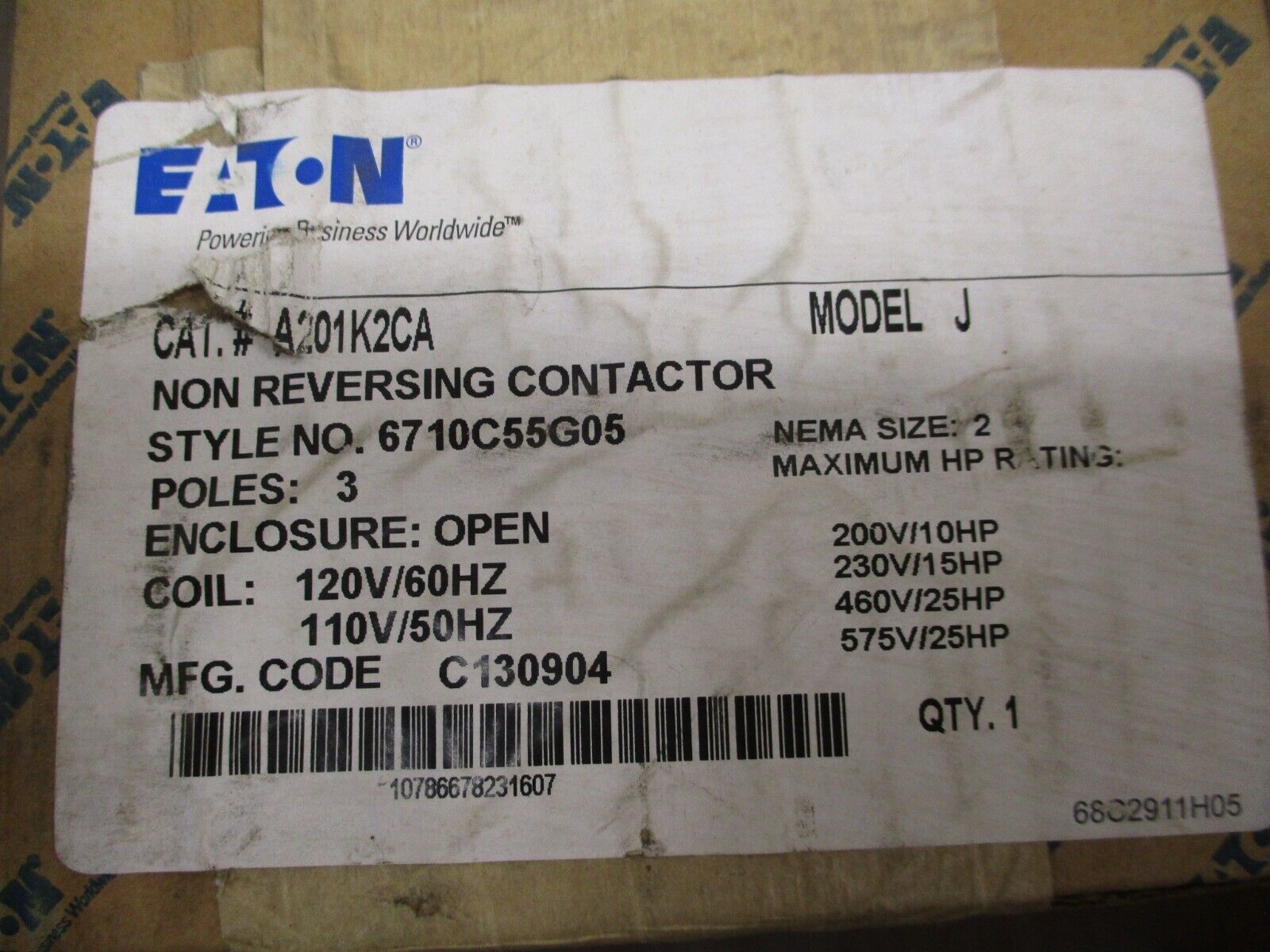 Eaton Size 2 Contactor A201K2CA 120V Coil 3P New Surplus