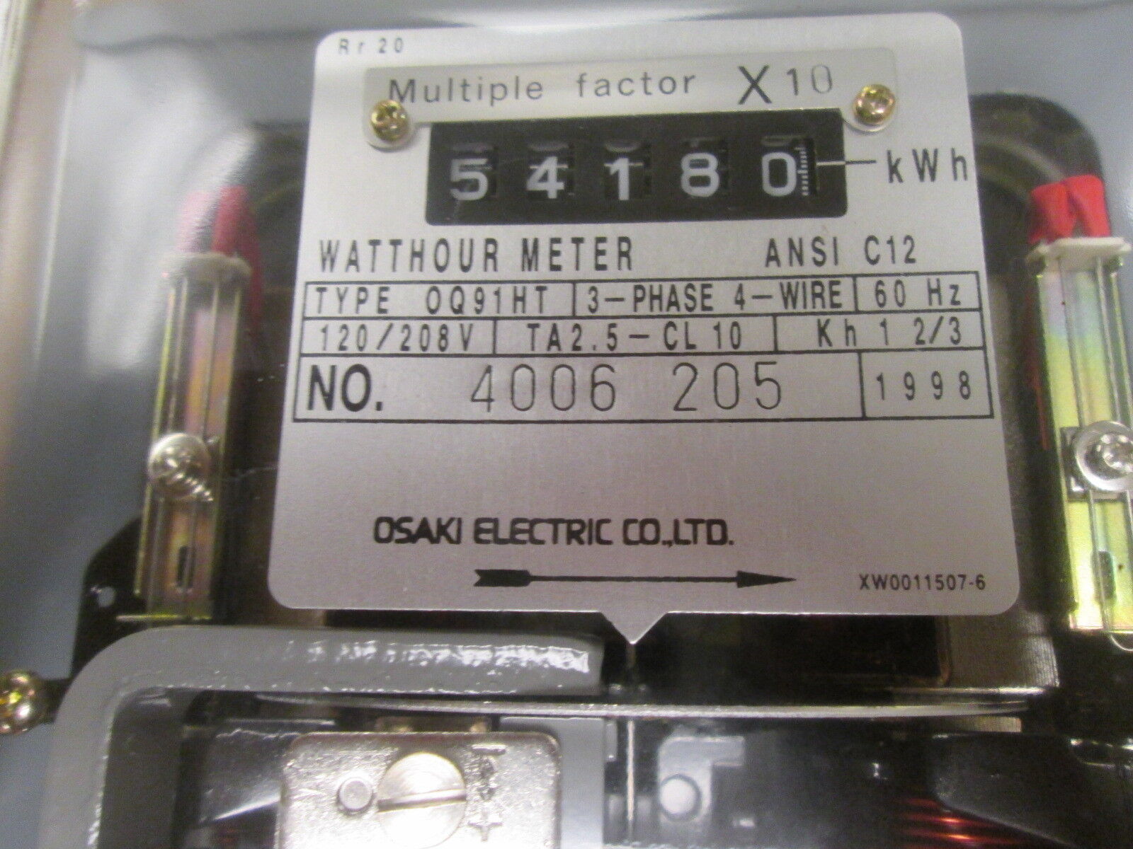 Osaki Watthour Meter 0Q91HT 120/208Y 3Ph 4W 60Hz Used