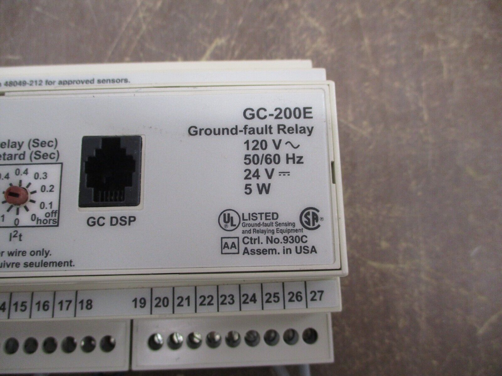 Square D Ground-Fault Relay GC-200E 120VAC 24VDC Used