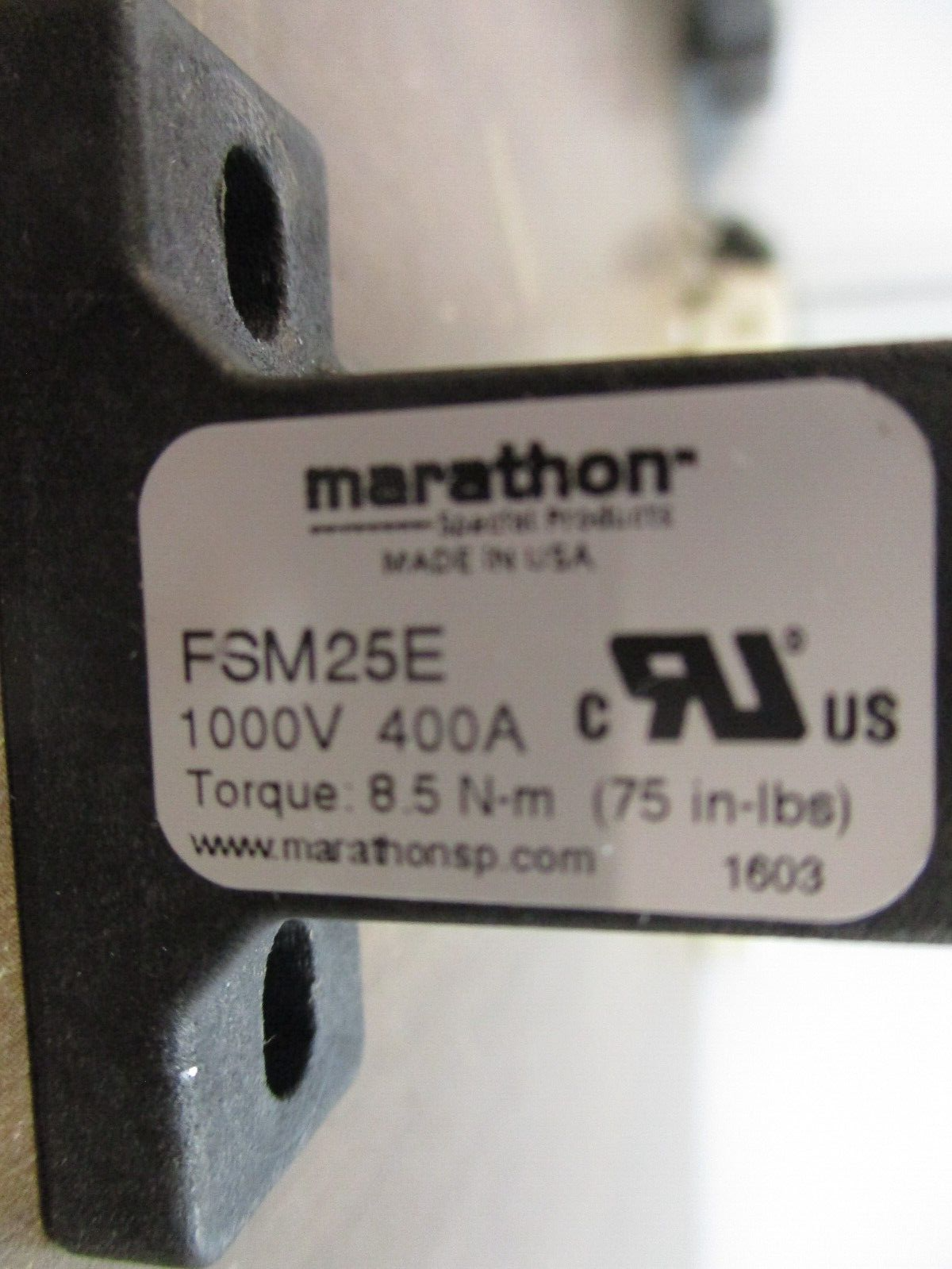 Marathon Fuseholder w/ Fuse FSM25E 400A 1000V w/ 100A Fuse Used