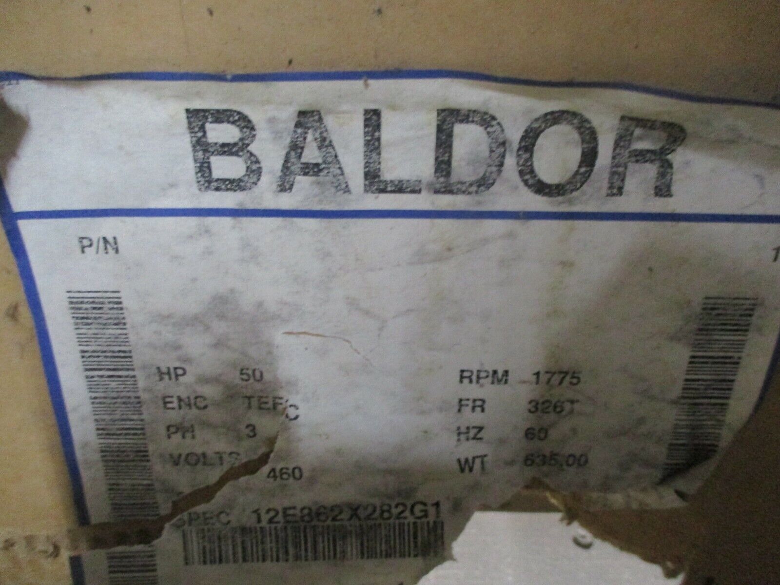 Baldor Super-E AC Motor 12E862X282G1 50HP 1800RPM 460V 57A 326T New Surplus