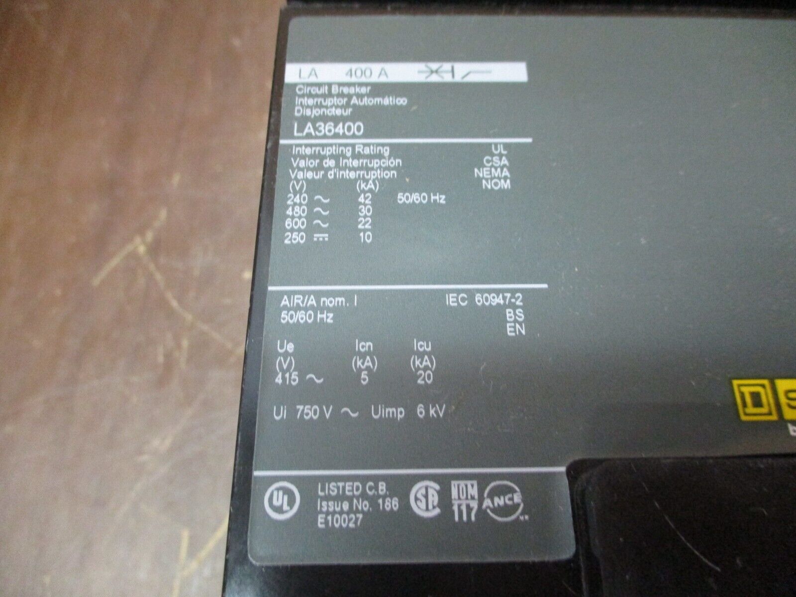Square D I-line Circuit Breaker LA36400 400A 600V 3P New Surplus