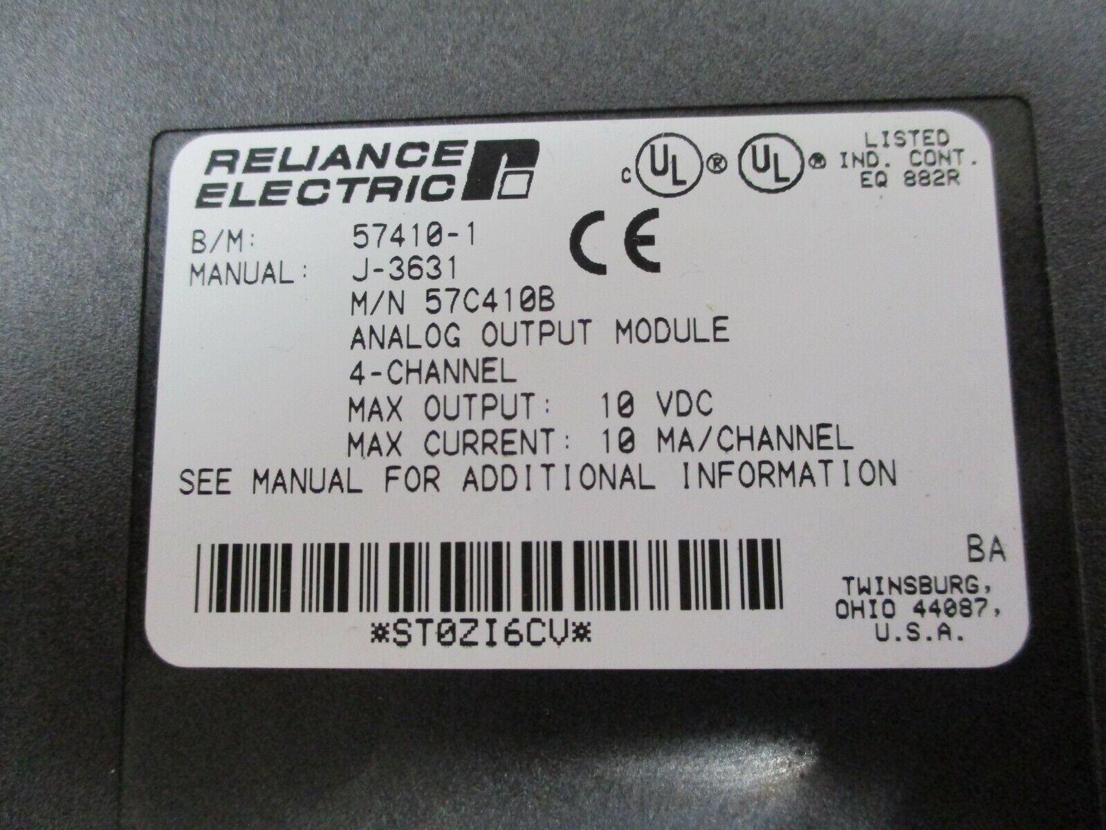 Reliance Electric Isolated Analog Output Module 57C410A M/N: 57C410B B/M:57410-1