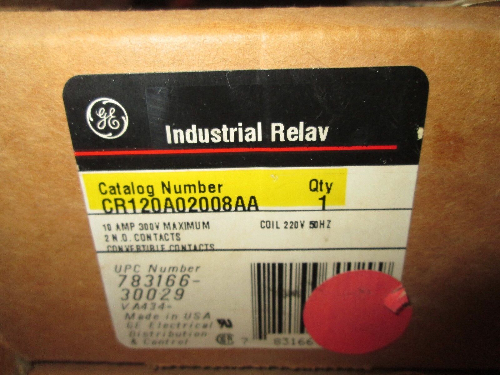 GE Industrial Relay CR120A02008AA 10A 300V 120V 50Hz coil 2 NOs New Surplus
