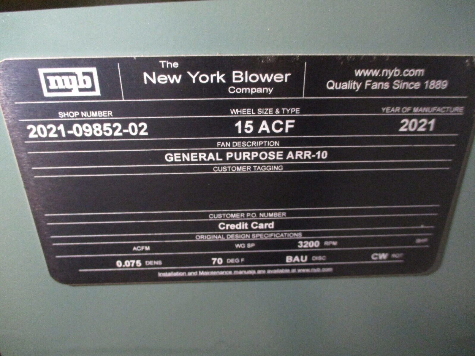 New York Blower General Purpose Blower ARR-10 3200RPM 5HP 230/460V 3Ph 60Hz