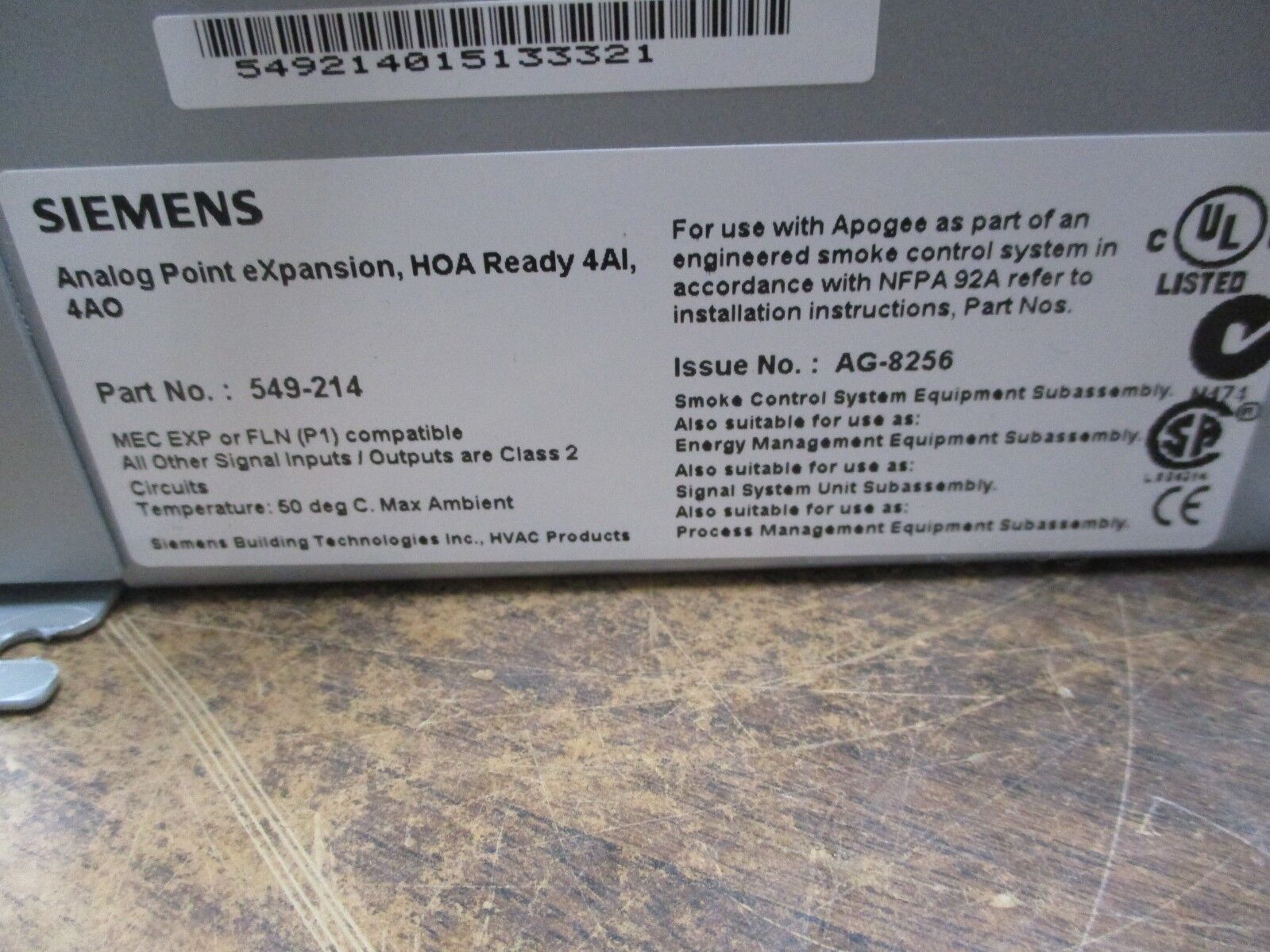 Siemens APOGEE Automation Analog Point Expansion Module 549-214 Used