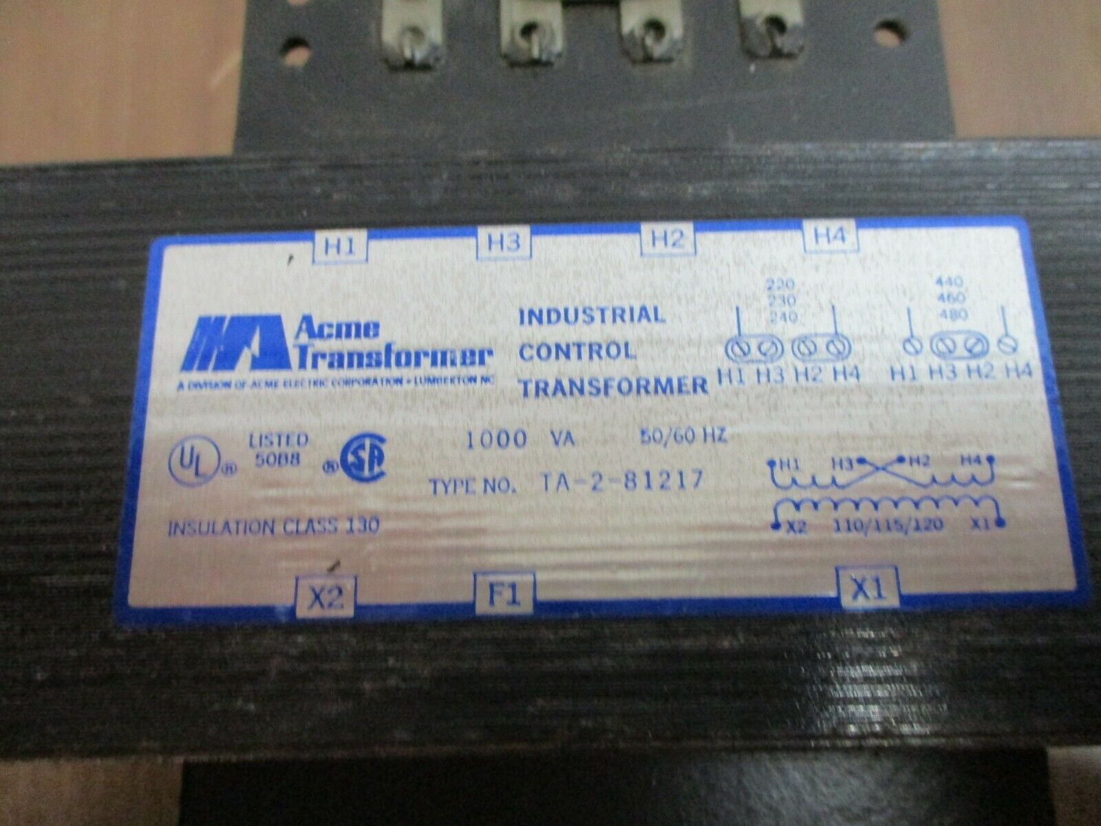 Acme Control Transformer TA-2-81217 1000VA Pri: 240/480V Sec: 120V 50/60Hz Used