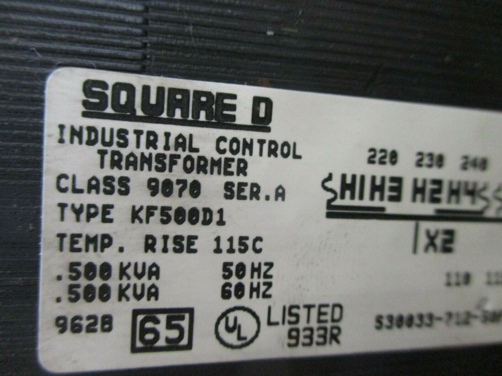 Square D Control Transformer 9070 KF500D1 Ser. A 0.500kVA Pri: 240/480V 50/60Hz