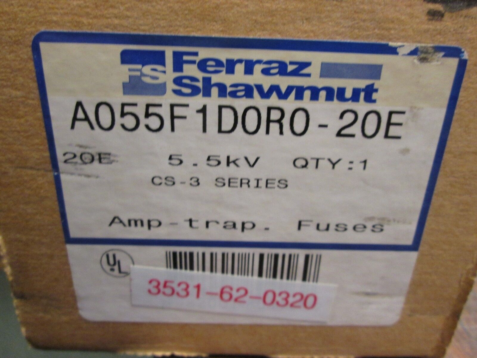 Ferraz Shawmut Amp-Trap Fuse A055F1D0R0-20E 5.5KV 20E Amps New Surplus
