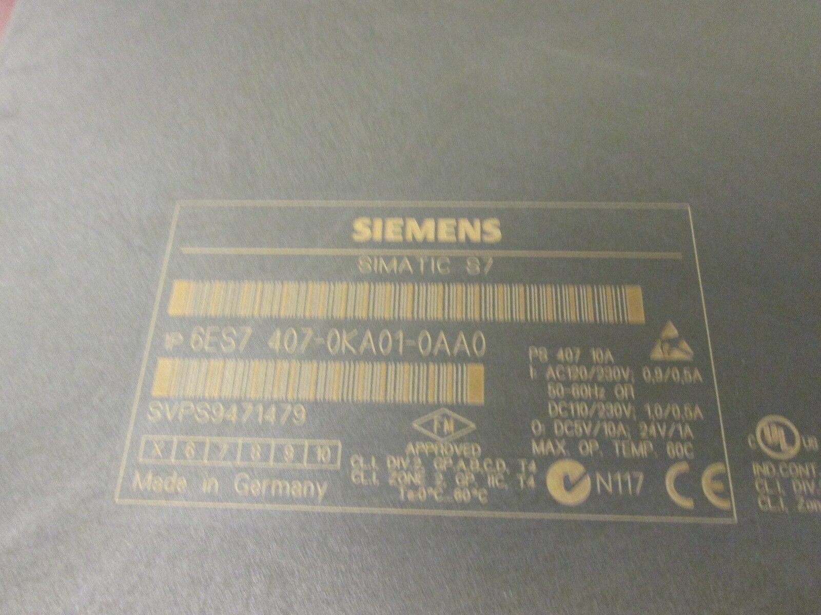 Siemens Simatic S7 Power Supply 6ES7 407-0KA01-0AA0 Used