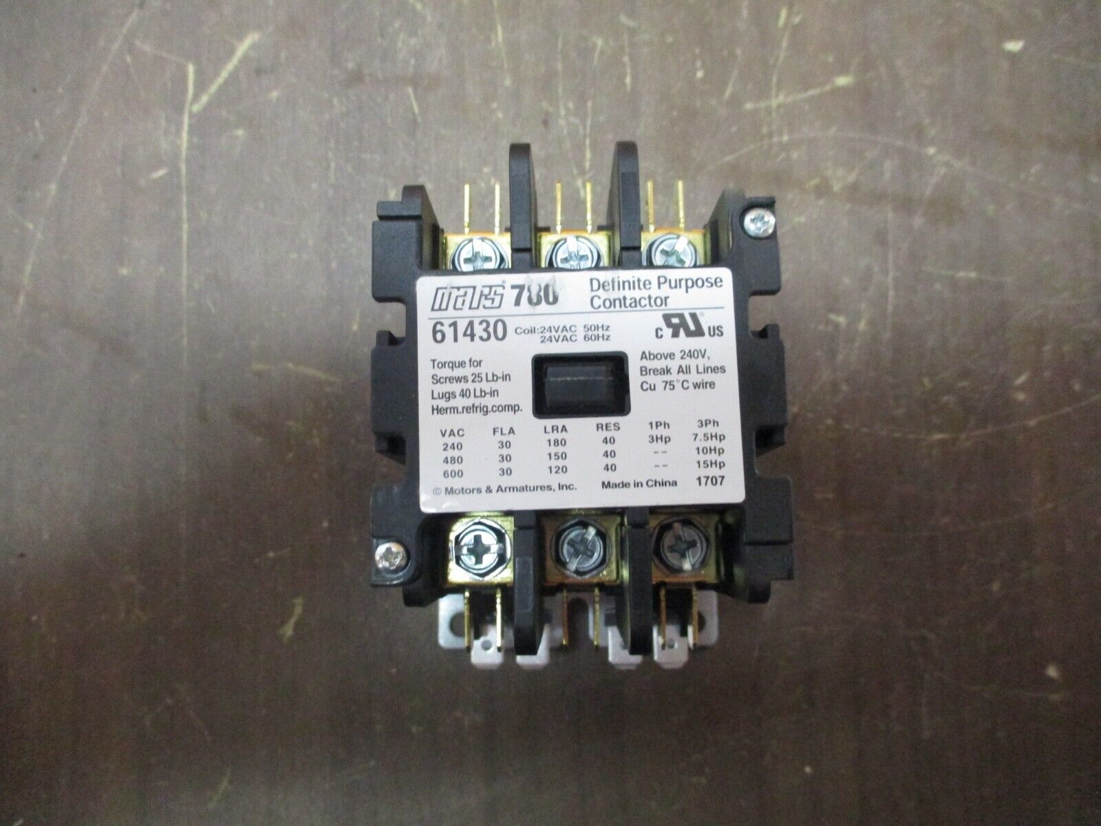 Mars Definite Purpose Contactor 61430 24V Coil 30A 3P New Surplus