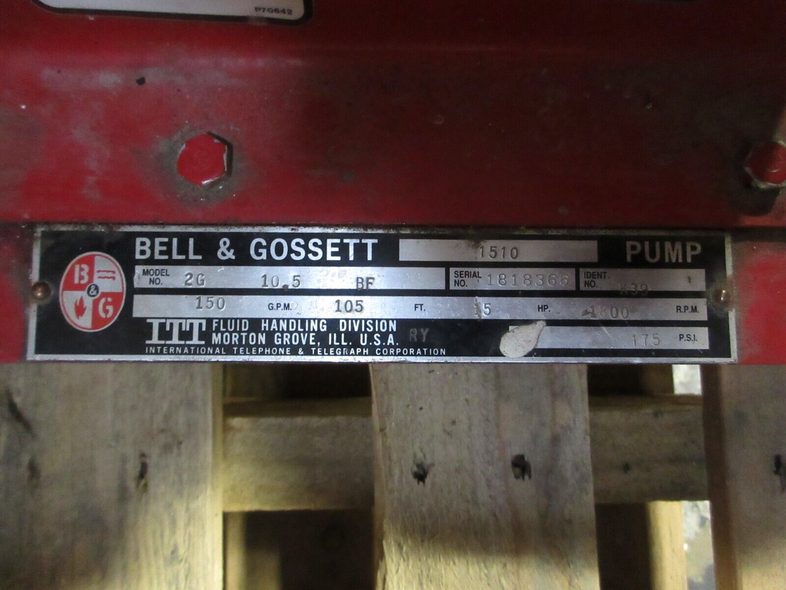 Bell & Gossett 1510 Pump 2G 10.5 BF 15HP 150GPM 105FT Head 1800RPM Used
