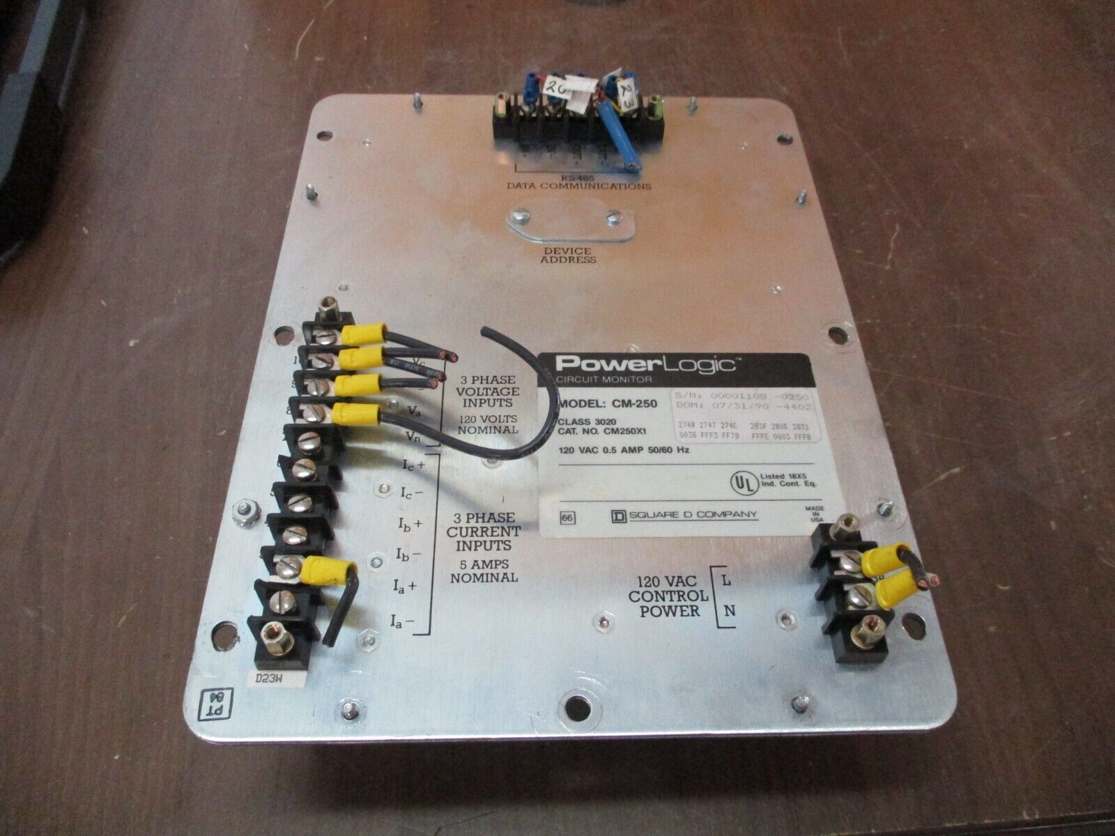 Square D PowerLogic Circuit Monitor 3020 CM250X1 120VAC 0.5A 50/60Hz Used