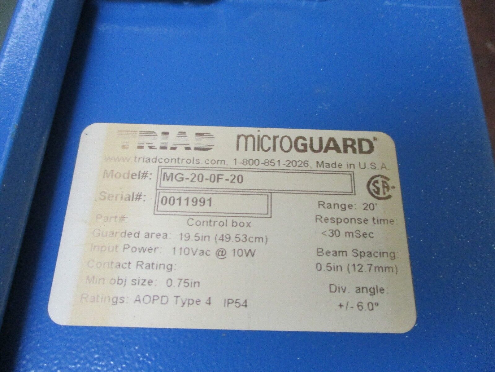 Triad Mirroguard Controller MG-20-0F-20 110V 10W Used