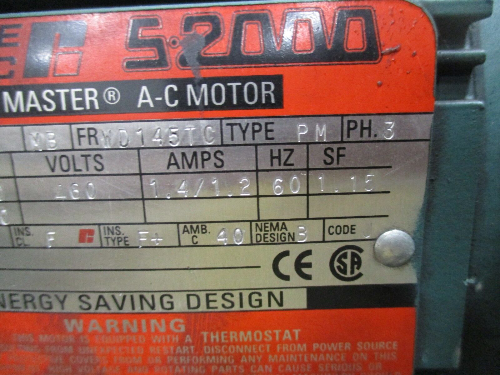 Reliance S-2000 Duty Master AC Motor w/ Gear & Brake B79K7268M 1HP Used