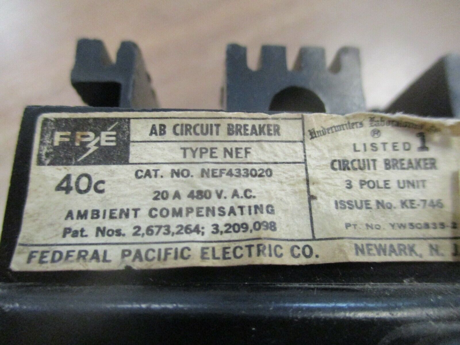 FPE Circuit Breaker NEF433020 20A 480V 3P Used