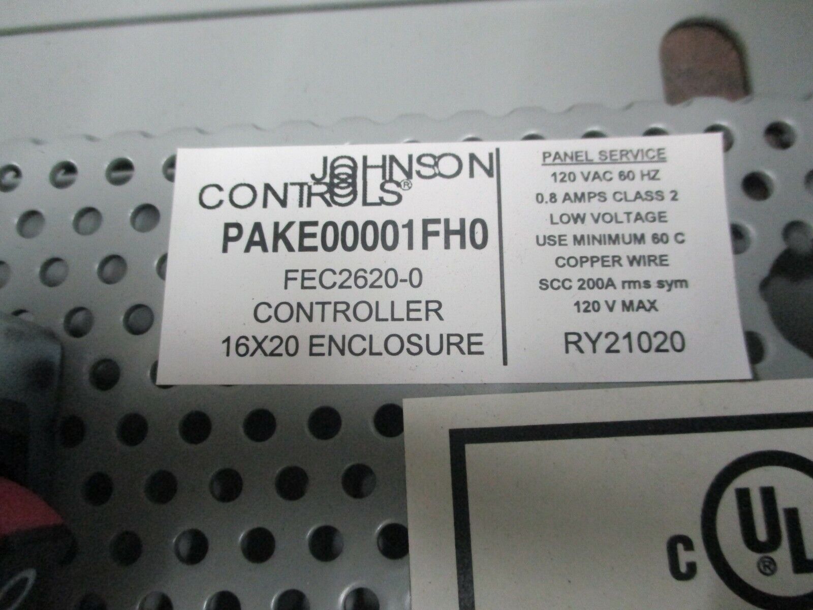 Johnson Controls Controller Enclosure PAKE00001FH0 Size: 16x20" Type 1 Enclosure