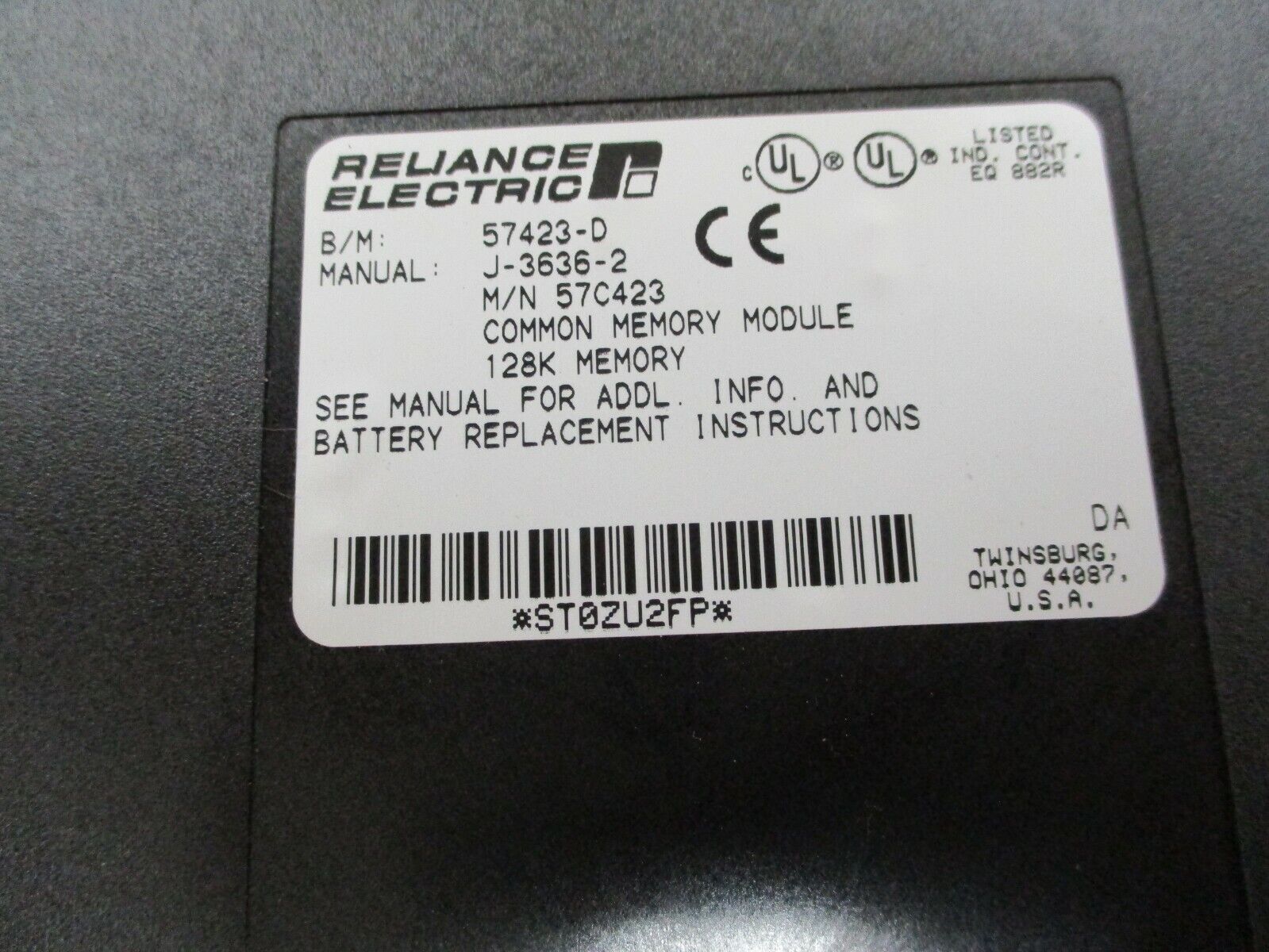 Reliance Electric Common Memory 128K Module 57C423 B/M: 57423-D Used