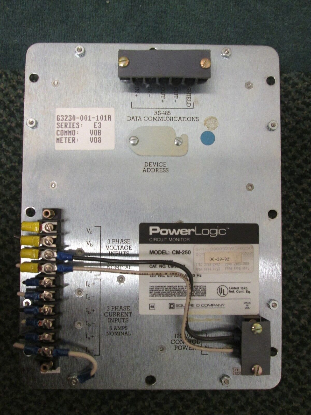 Square D PowerLogic Circuit Monitor 3020 CM250X1 120VAC 0.5A 50/60Hz Used