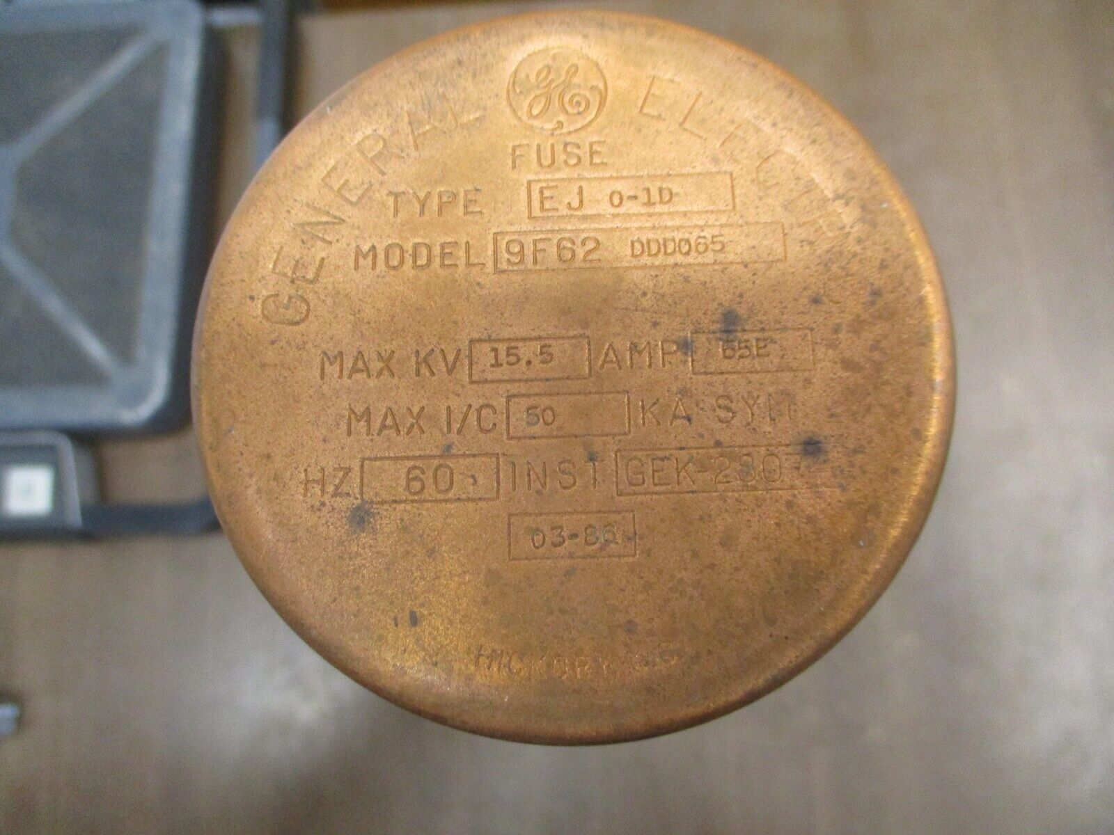 GE Type EJ 0-1D Fuse 9F62 DDD065 65E 15.5kV 60Hz Used