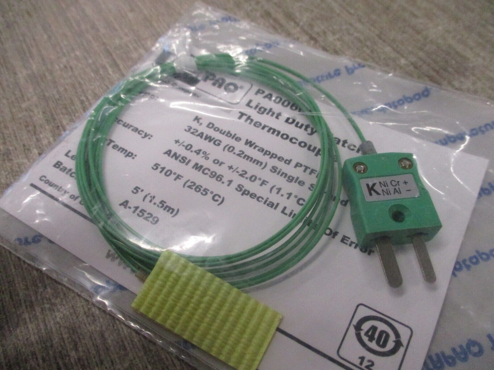 Datapaq Light Duty Patch Thermocouple PA0060B Type K New Surplus