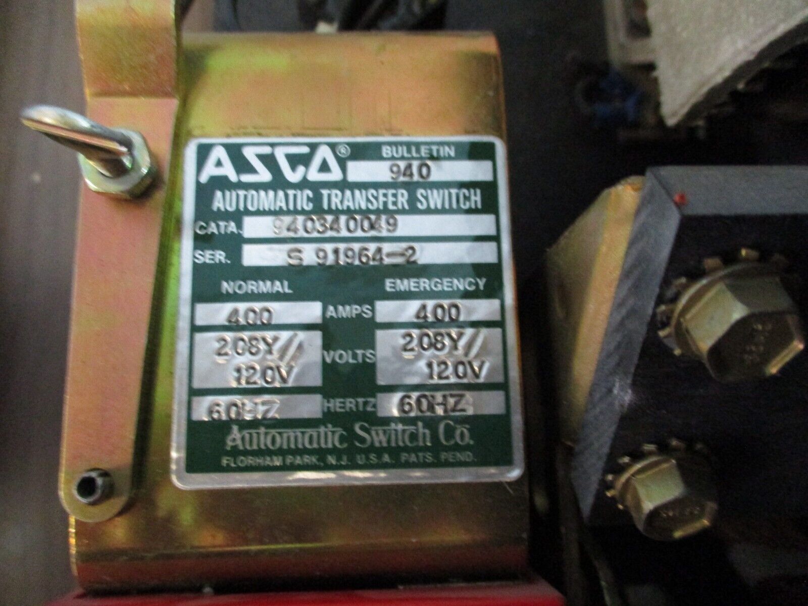 Asco 940 Automatic Transfer Switch 940340049 400A 208Y/120V 60Hz *Switch Only*