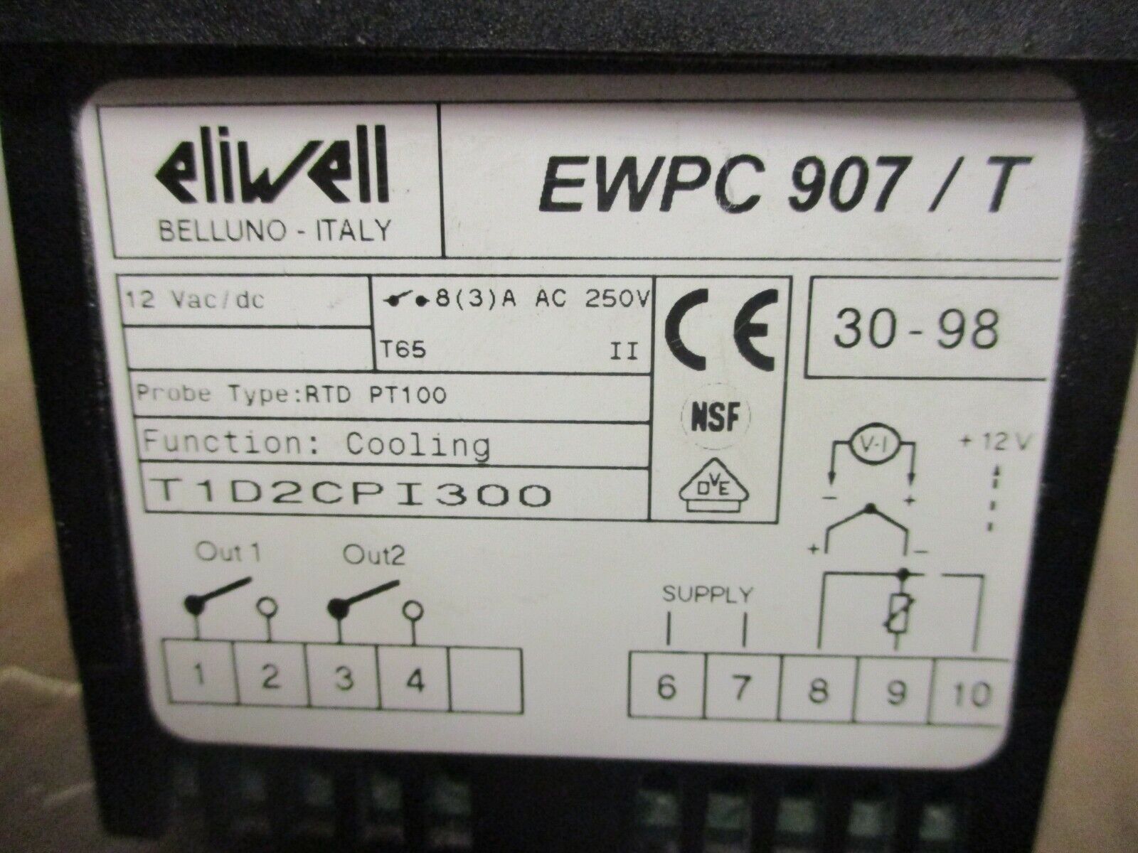 Eliwell Temperature Display EWPC 907/T 12VAC/VDC Used