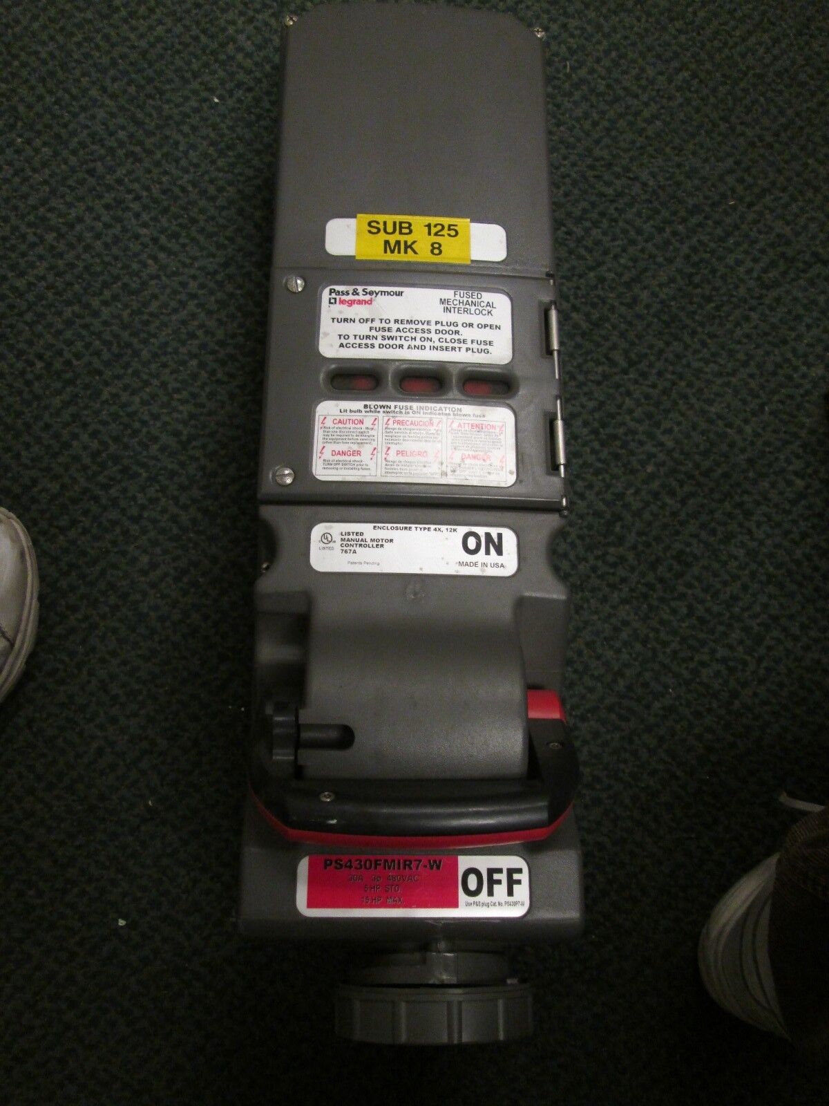 Pass & Seymour Mechanical Interlock PS430FMIR7-W 30A 480VAC 15HP Used