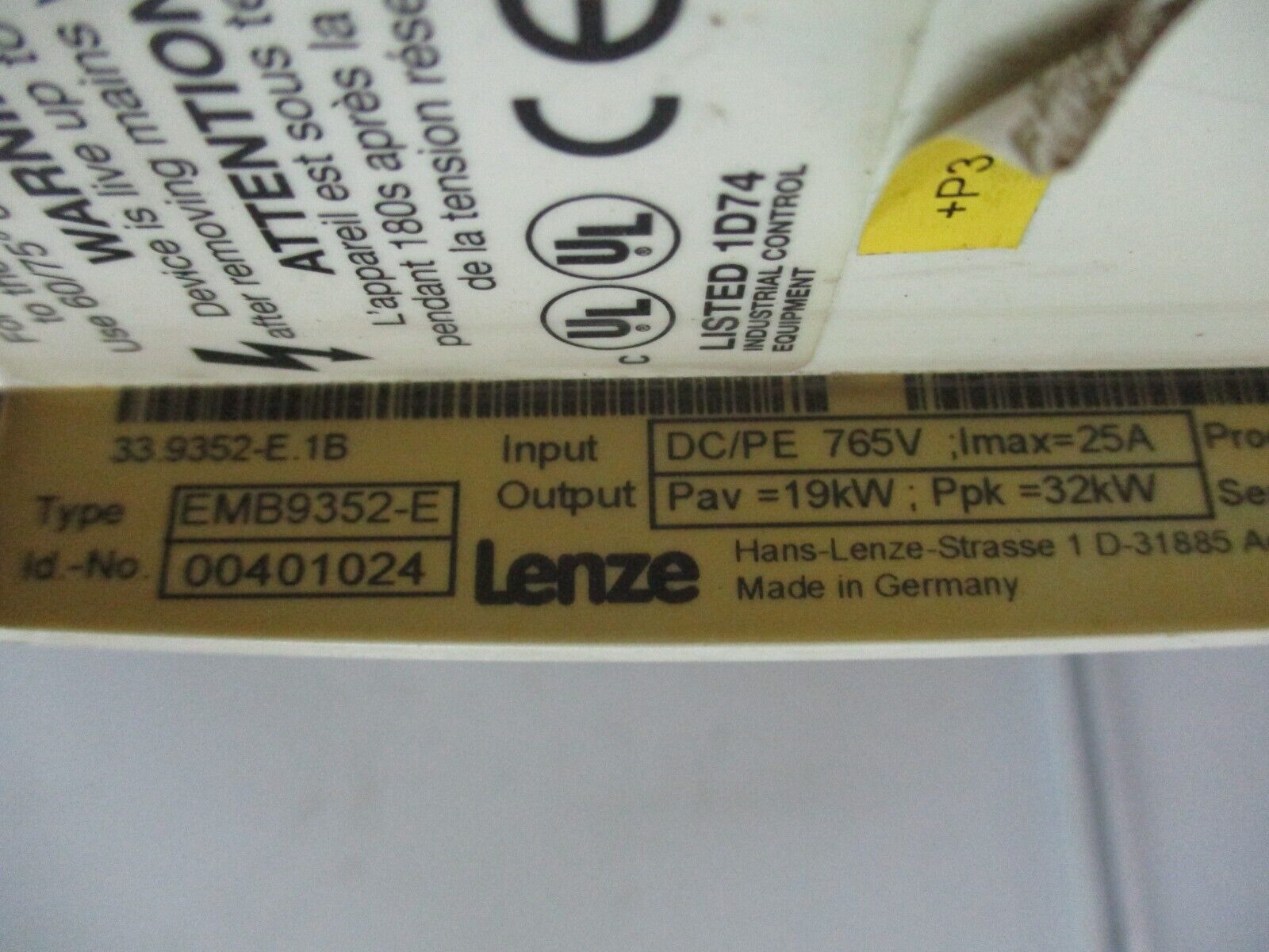 Lenze Brake Module EMB9352-E *Missing Cover* Used