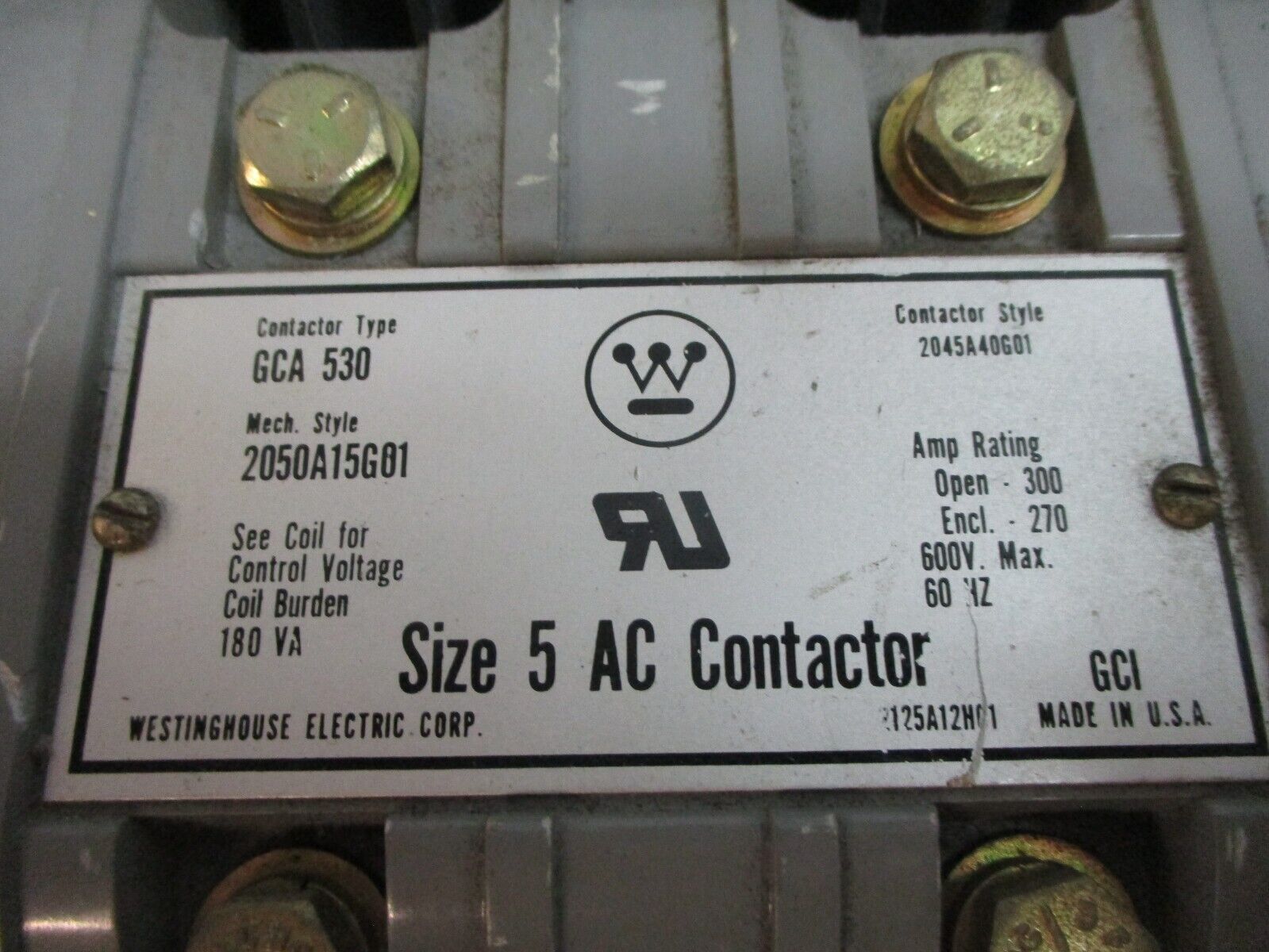 Westinghouse GCA 530 Size 5 Contactor 2045A40G01 300A 600V 60Hz Used