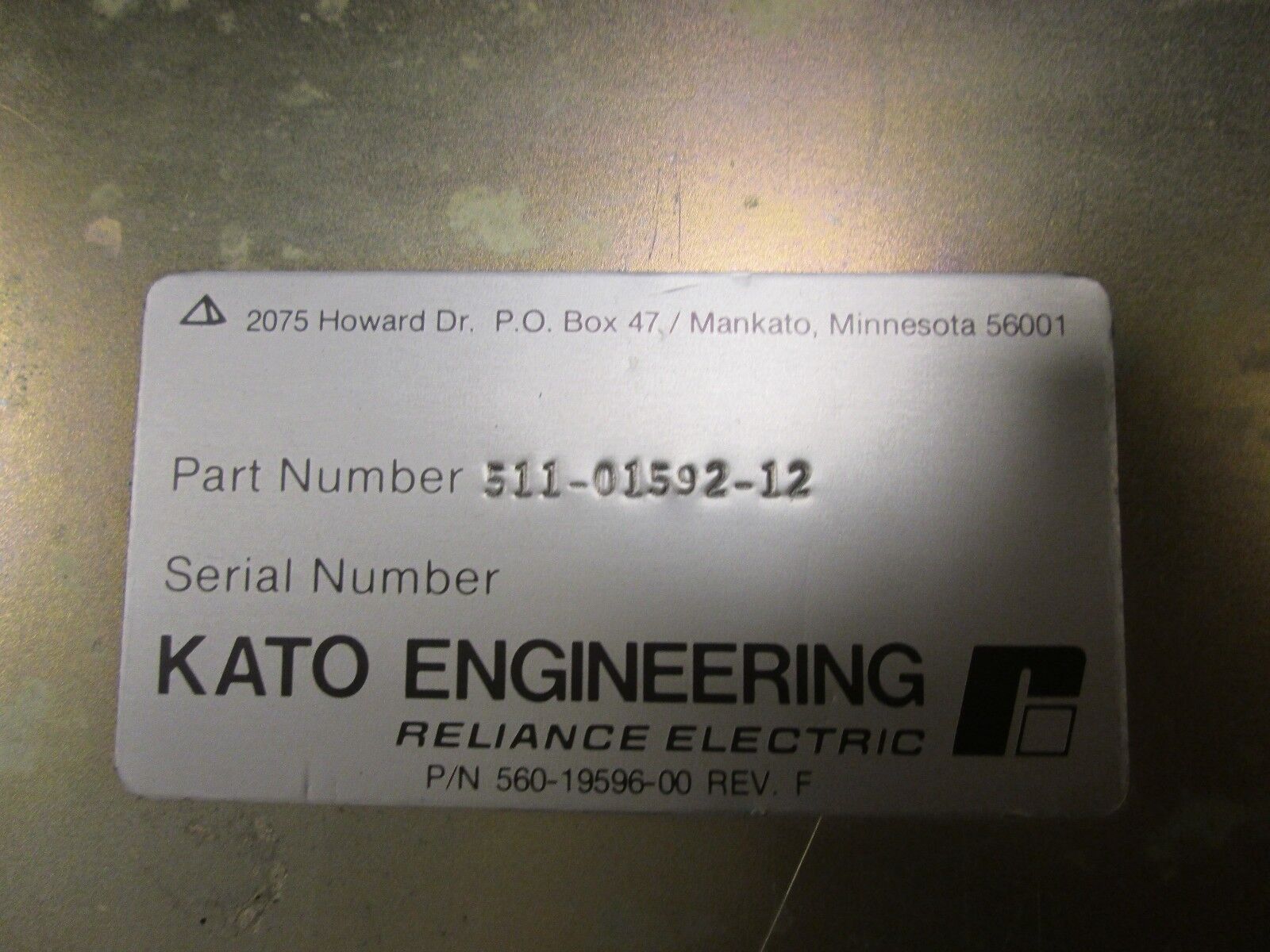 Kato Engineering Reliance 511-01592-12 560-19596-00 Rev. F Used